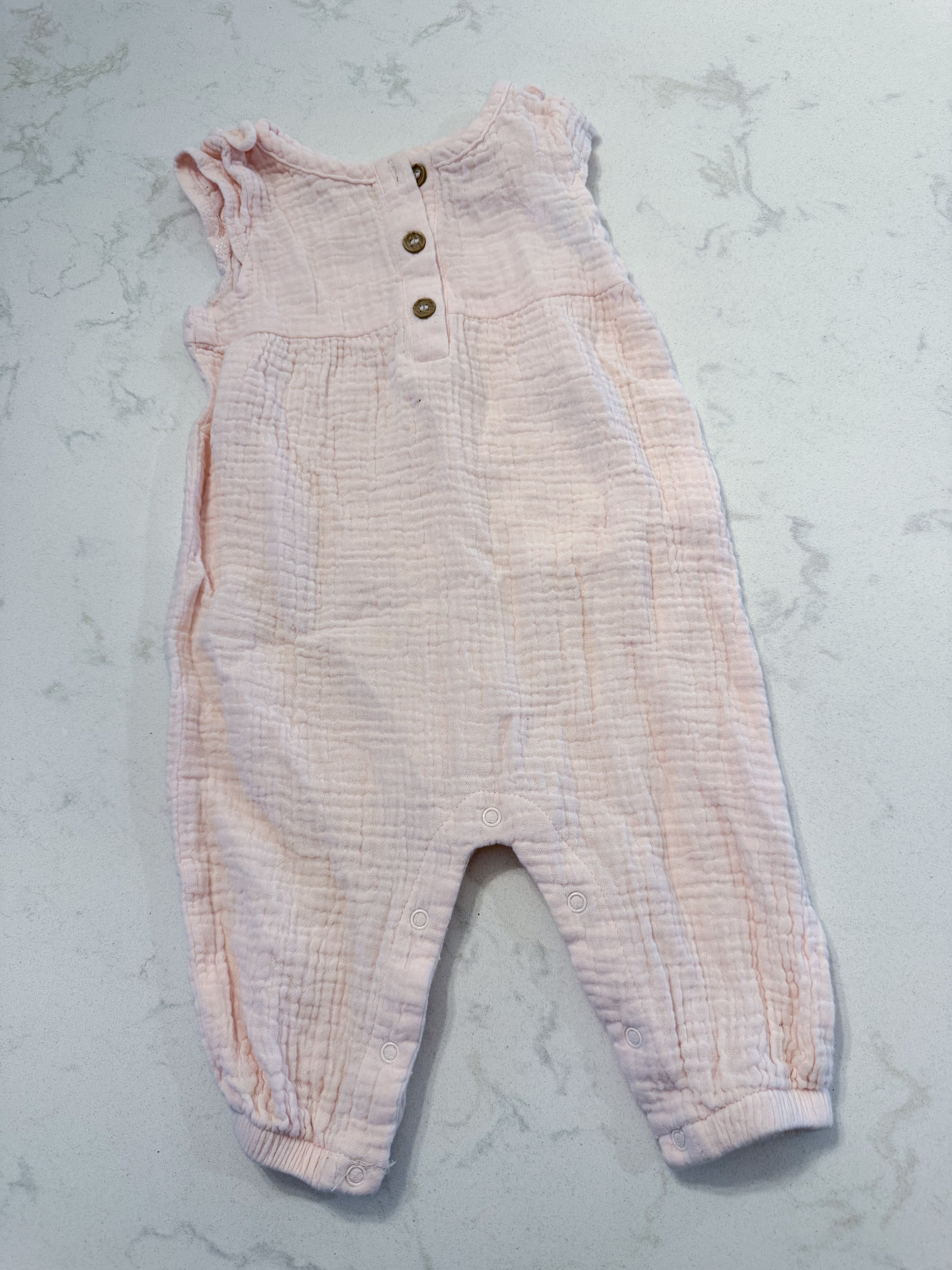 George- 3-6m- VGUC- light pink tank muslin romper
