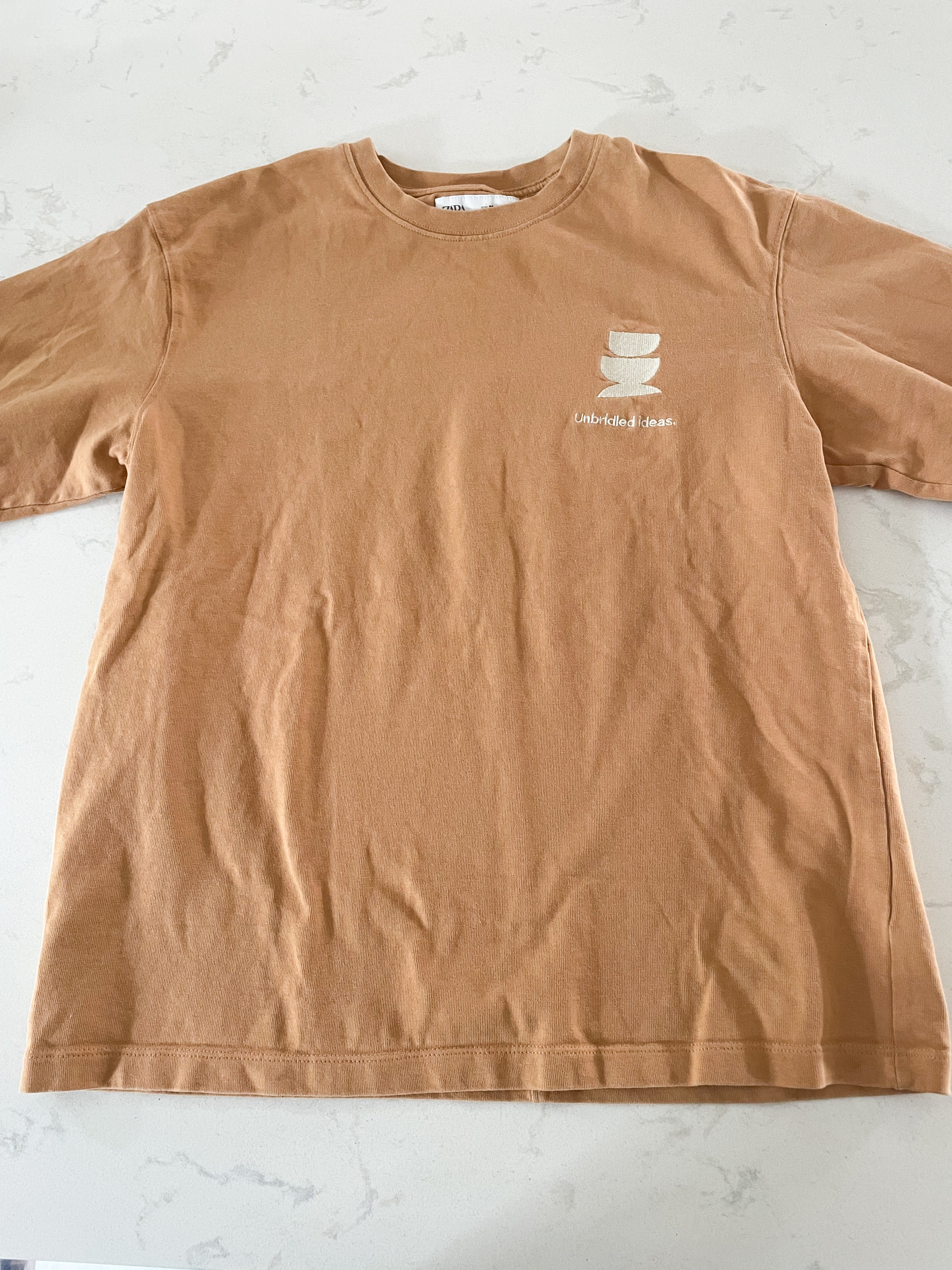 Zara-13-14Y- VGUC- beige t shirt with embroidered graphic