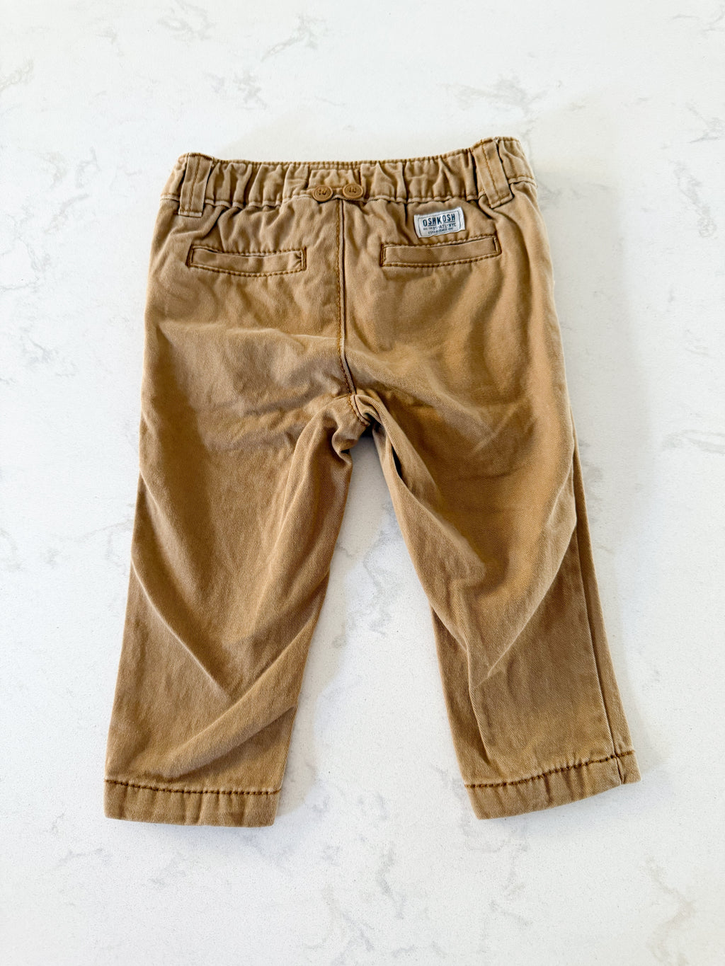 Oshkosh- 6-9m- GUC- beige khaki pants with buttons for suspender attachment