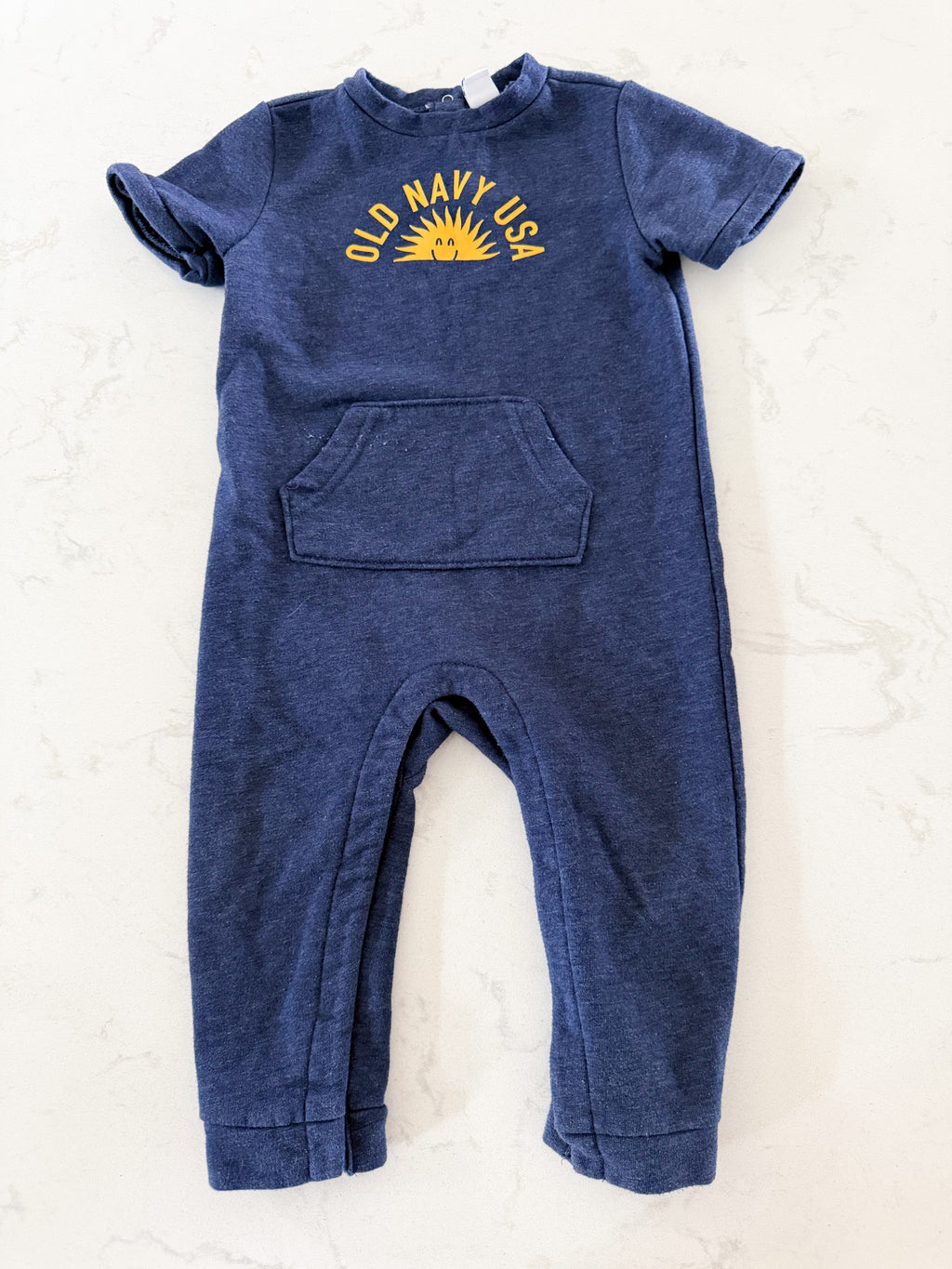 Old Navy- 18-24m- GUC- navy blue sweater romper short sleeve with sun