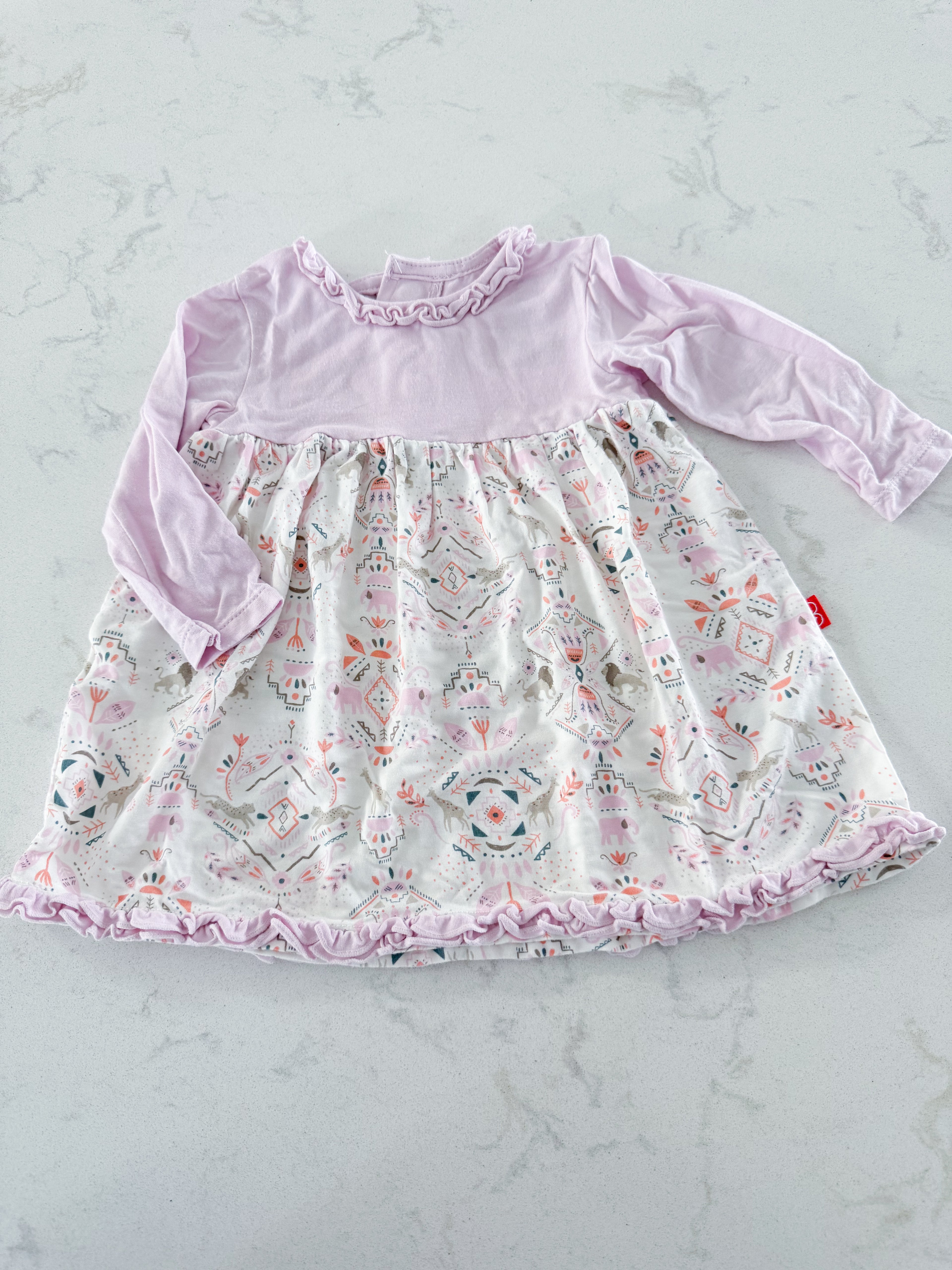 Magnetic Me- 6-9m- VGUC- bamboo long sleeve dress with ruffle trim