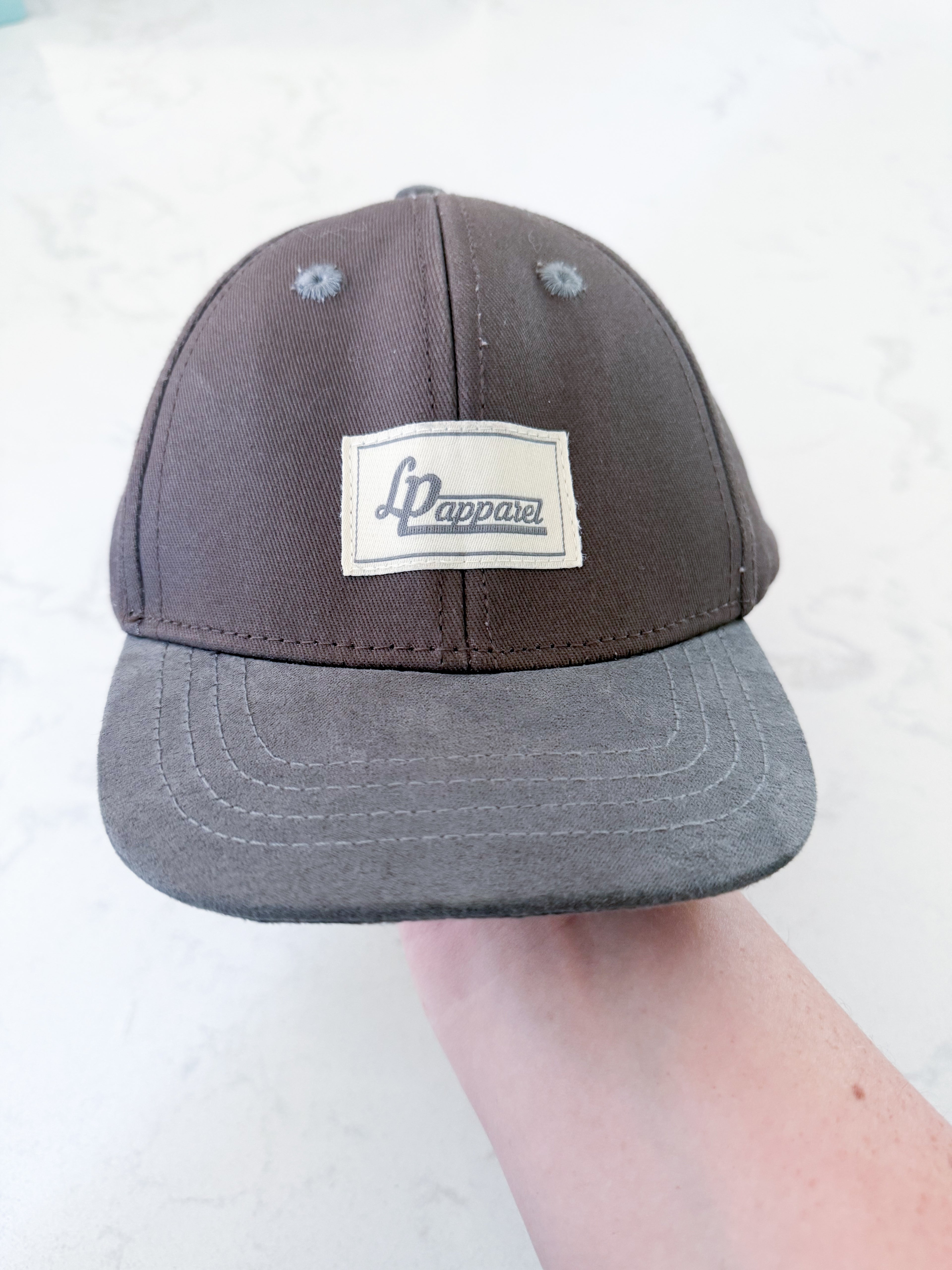 L&P Apparel- 6-24m- PLAY- brown and grey ball cap with mesh back