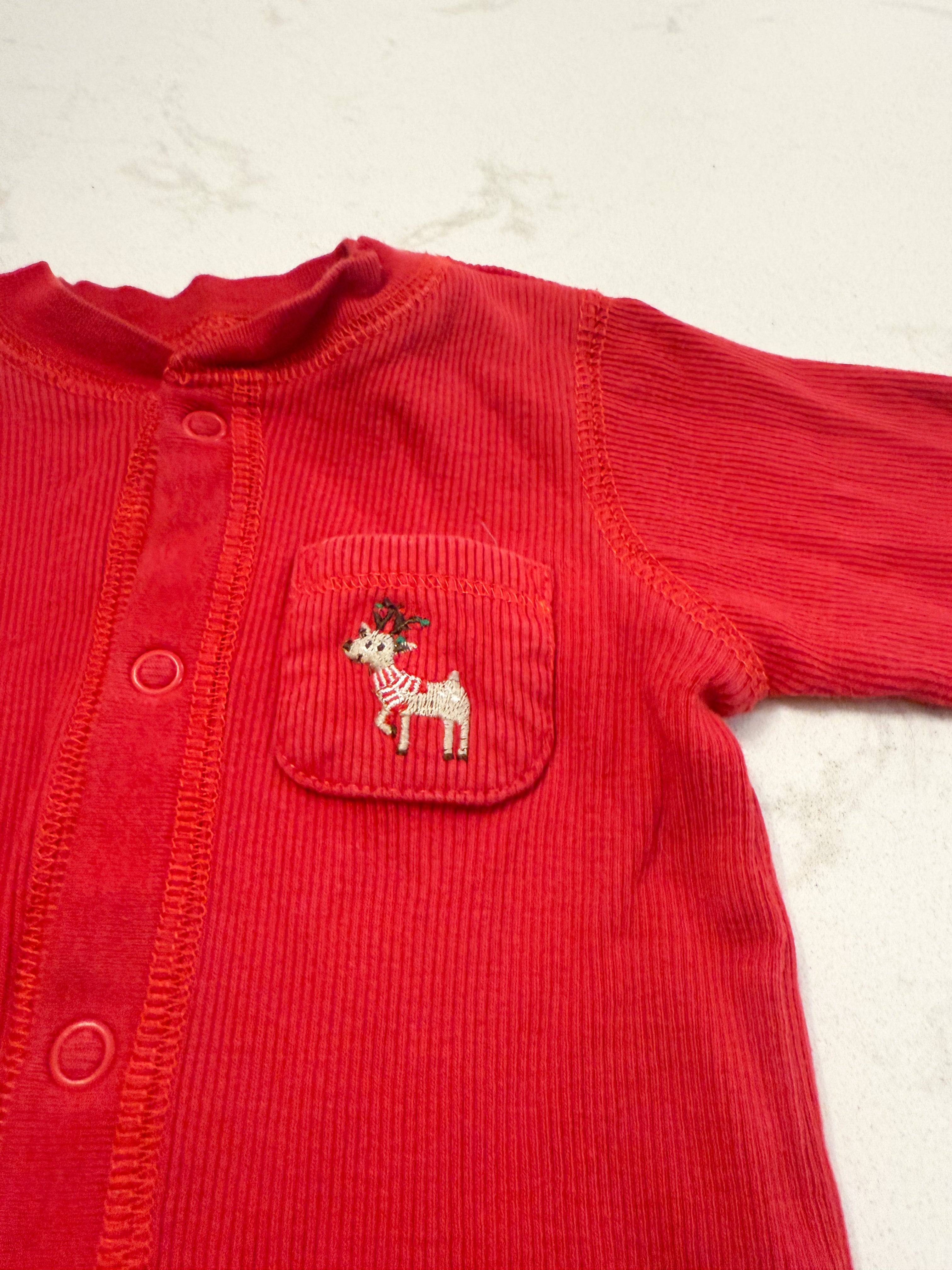 Carter’s-9m- GUC- red waffle knit pajamas with embroidered reindeer