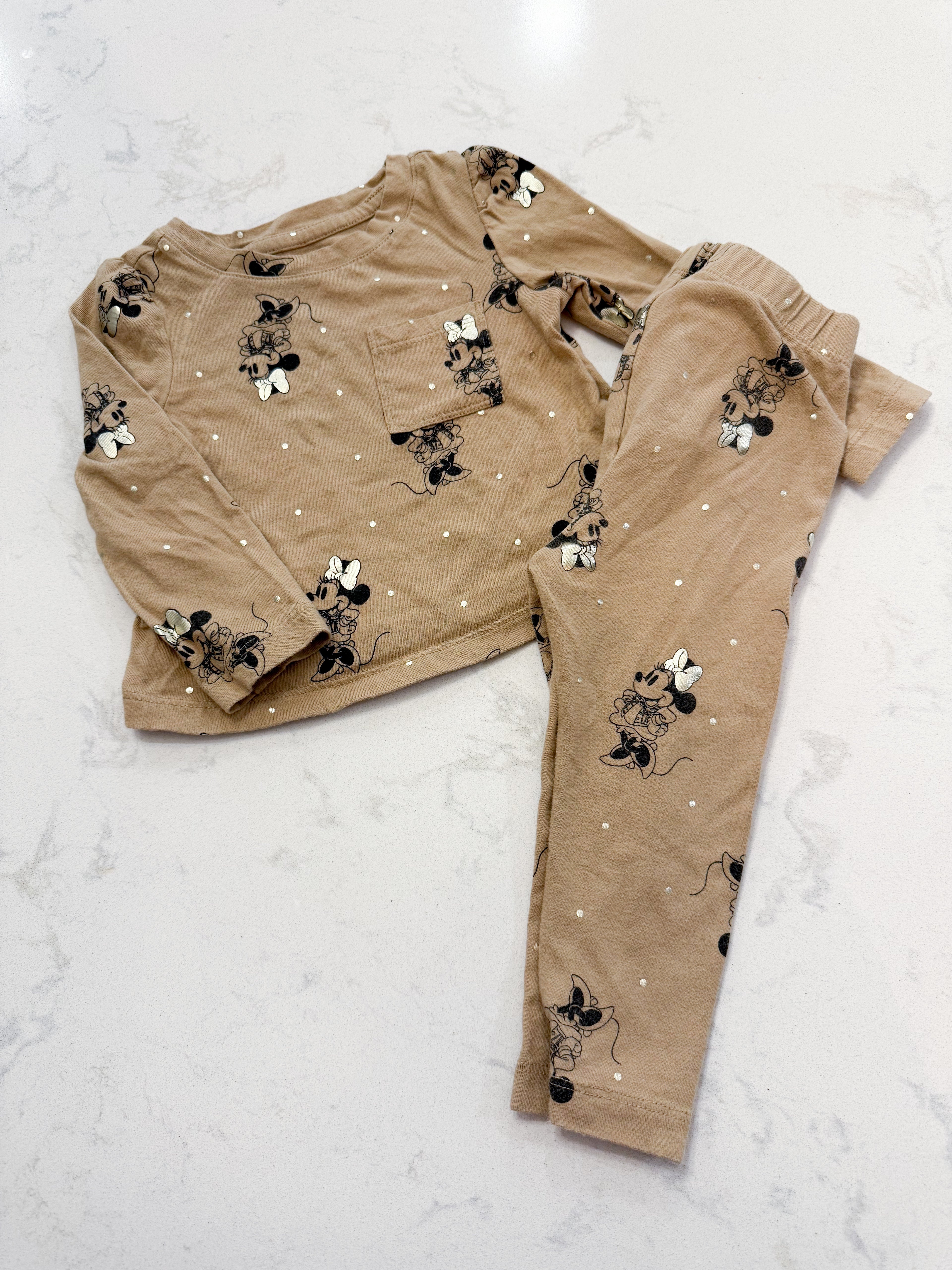 Baby Gap- fits 6-9m- GUC- brown two piece Minnie Mouse set