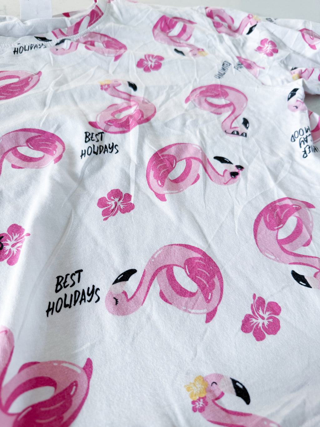 Zara- 11-12Y- PLAY- white short t shirt with pink flamingo patterns