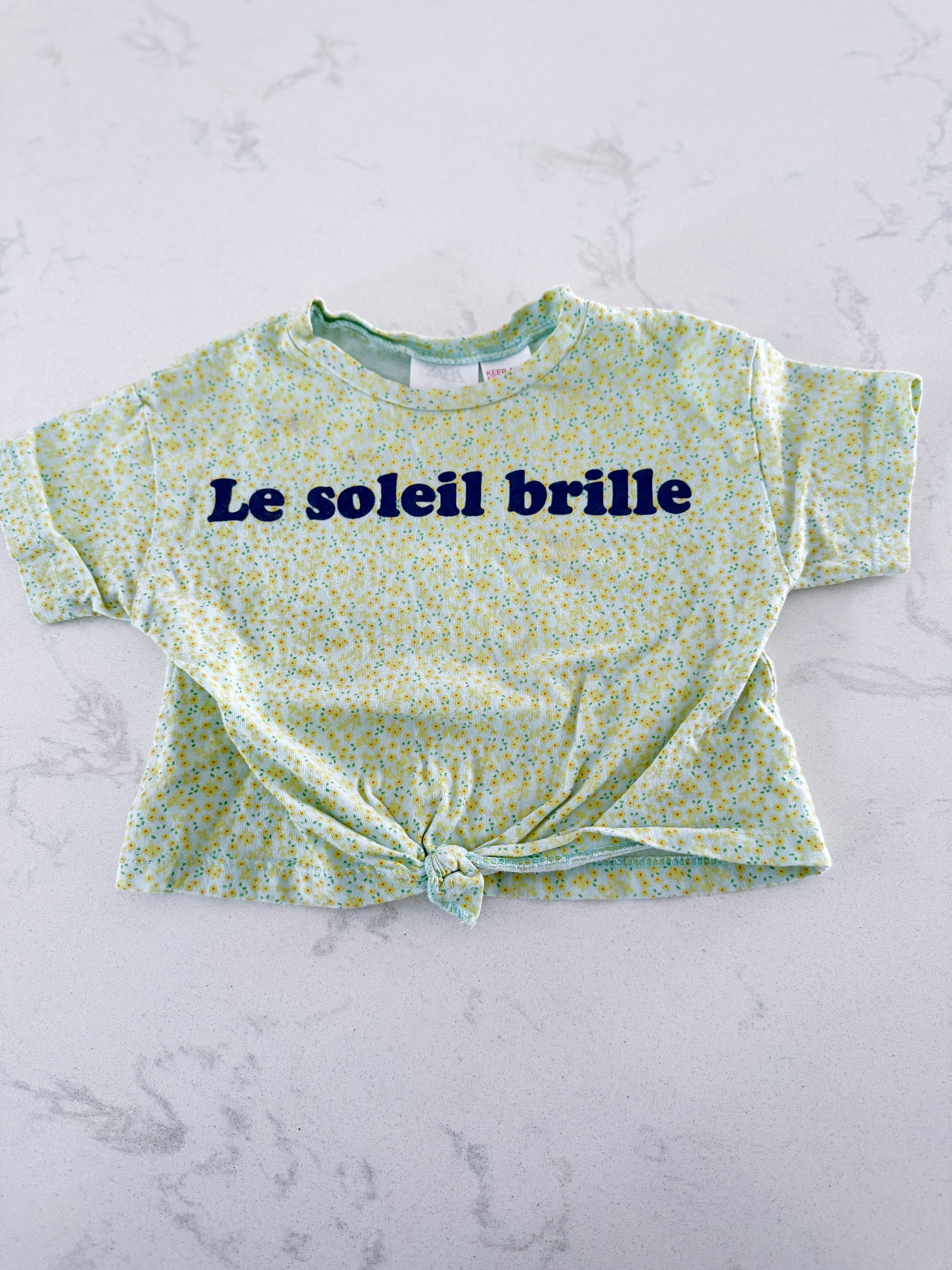 Zara- 6-9m- VGUC- light green with yellow florals crop tee