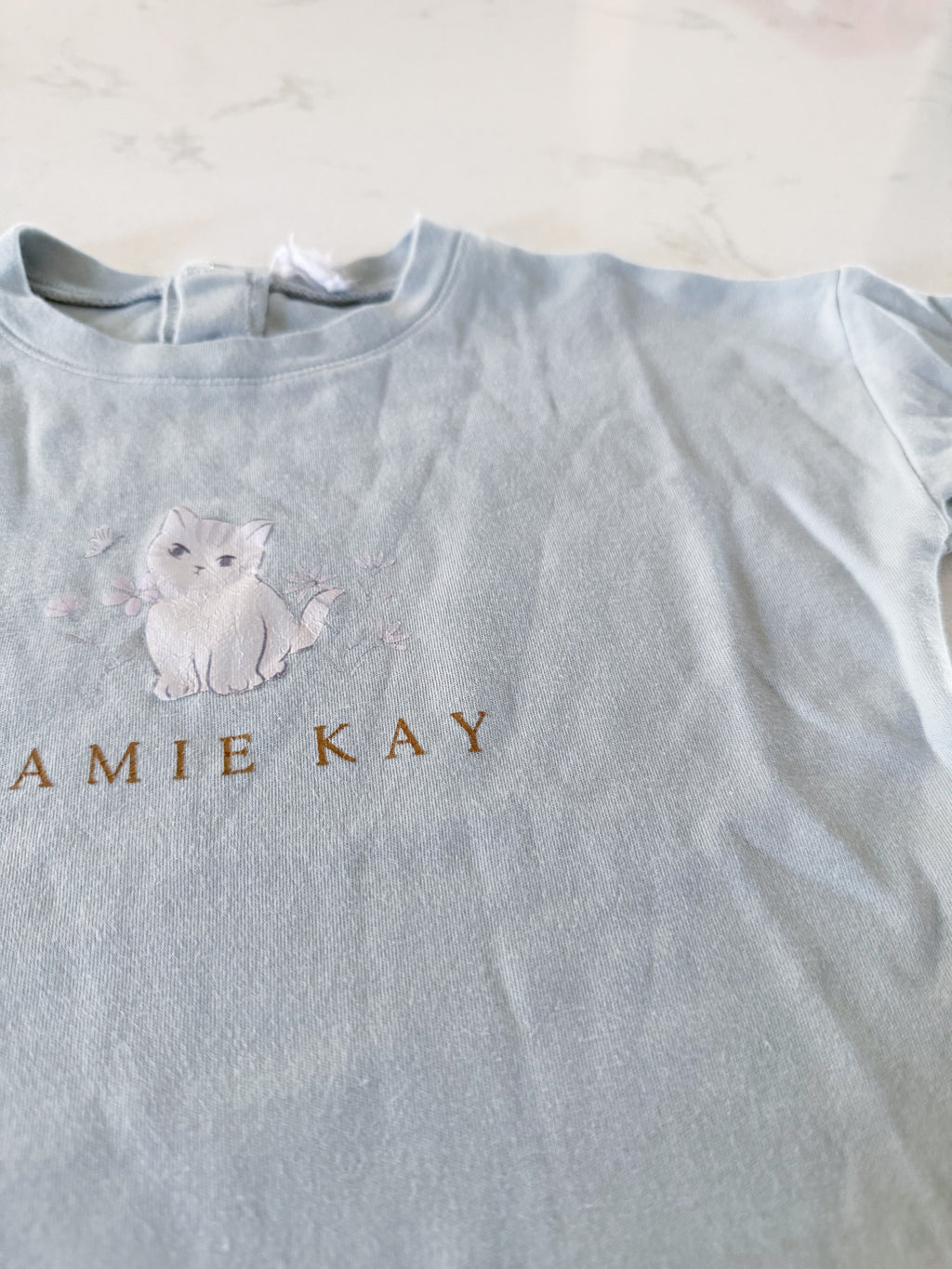 Jamie Kay- 3T- GUC- light blue t shirt with cat on front