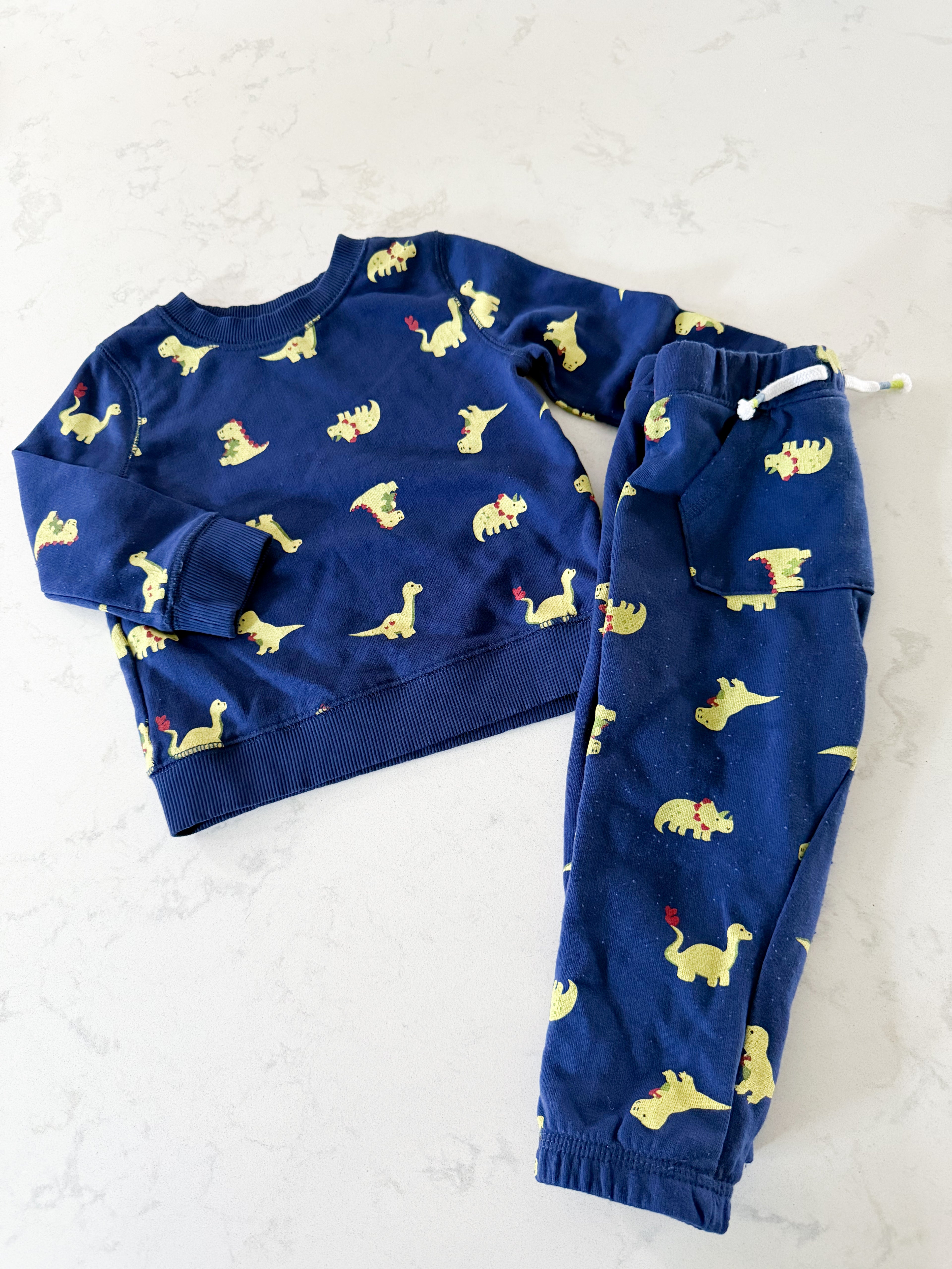 Joe Fresh- 12-18m- PLAY- navy blue matching Dino sweat set