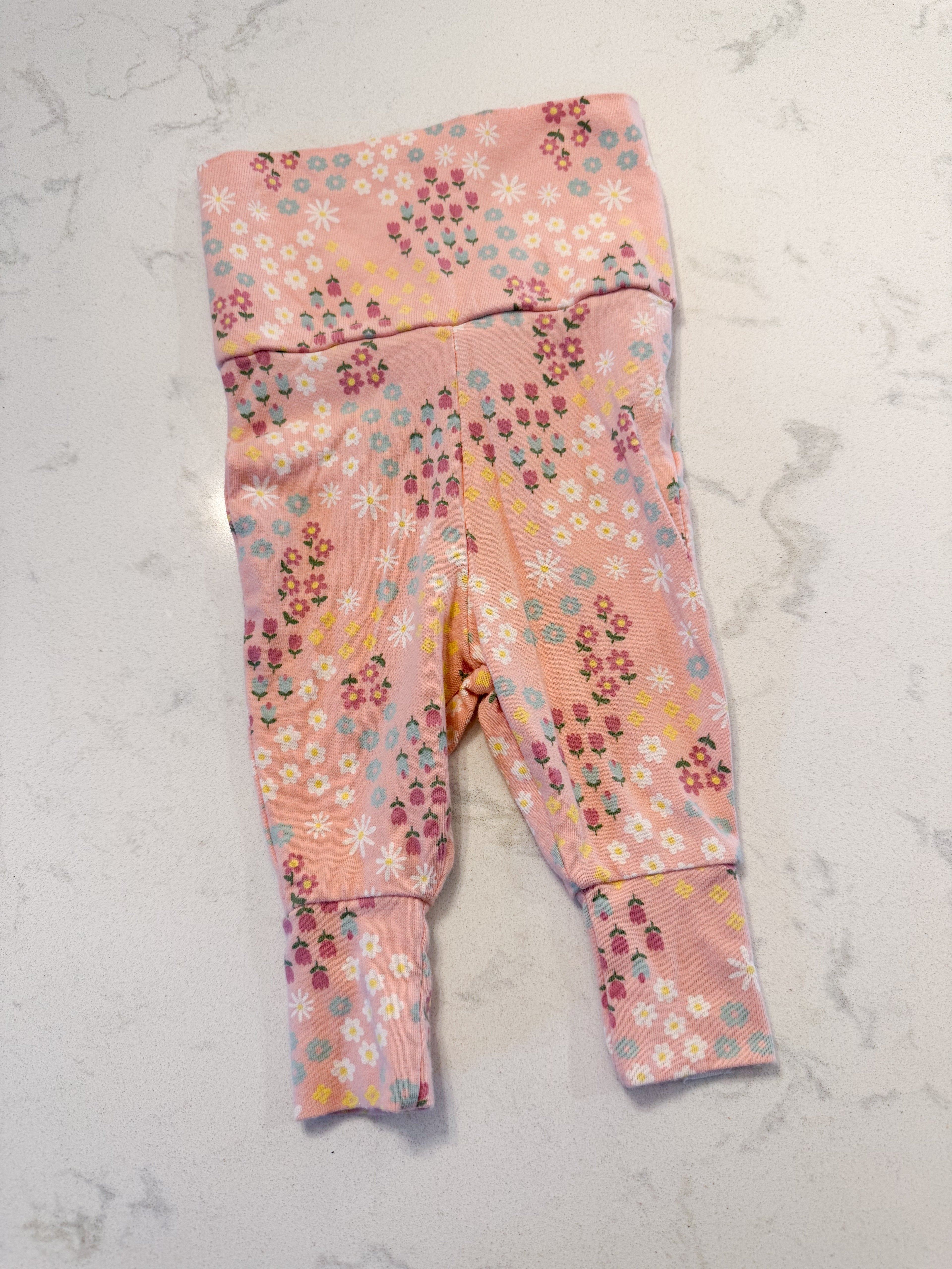 Rise Little Earthling- 3-6m- GUC- pink leggings with floral patterns