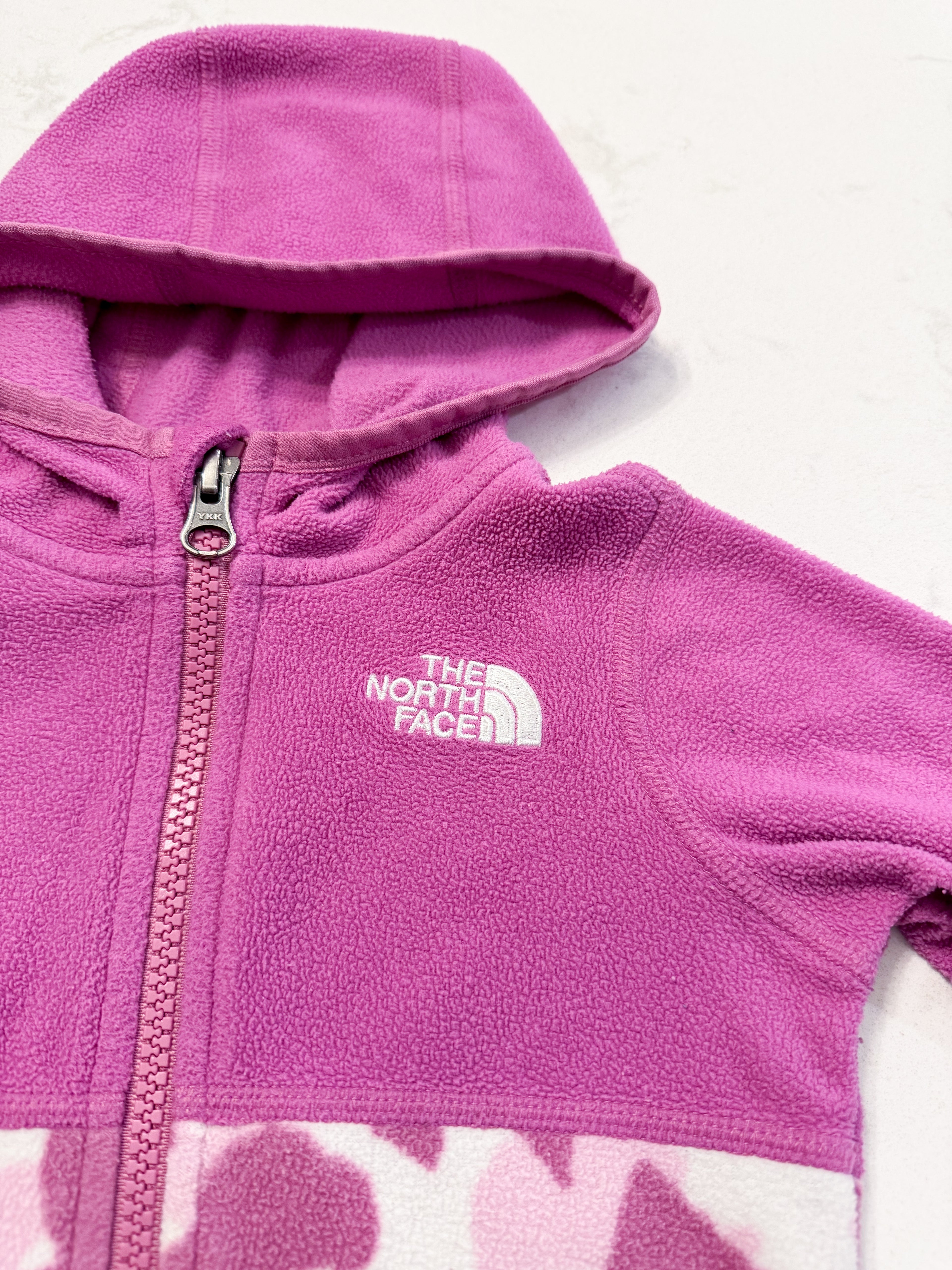 The North Face- 6-12m- GUC- purple and white zip up fleece