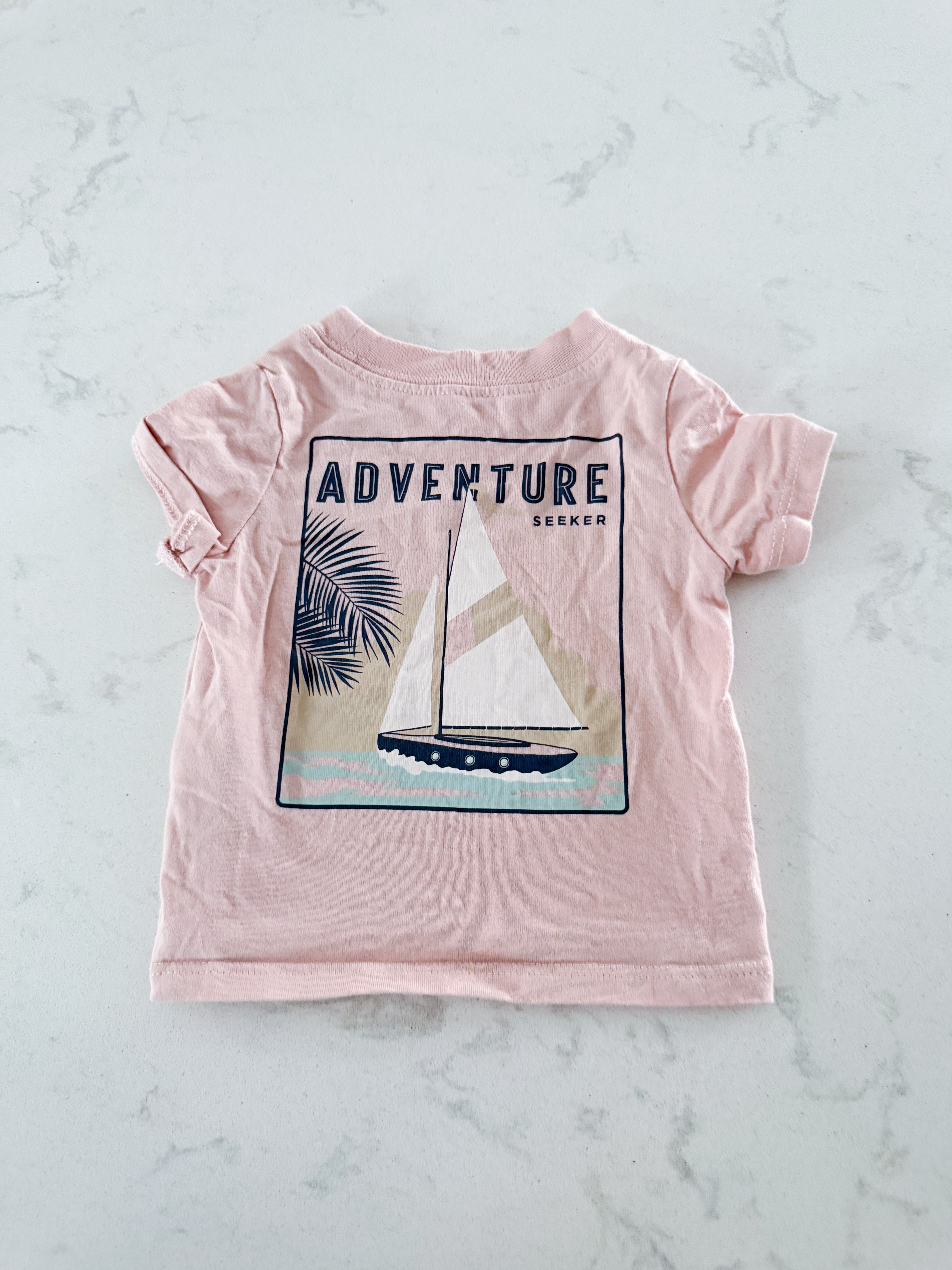 Carters- newborn- GUC- light pink t shirt with sailboat graphic