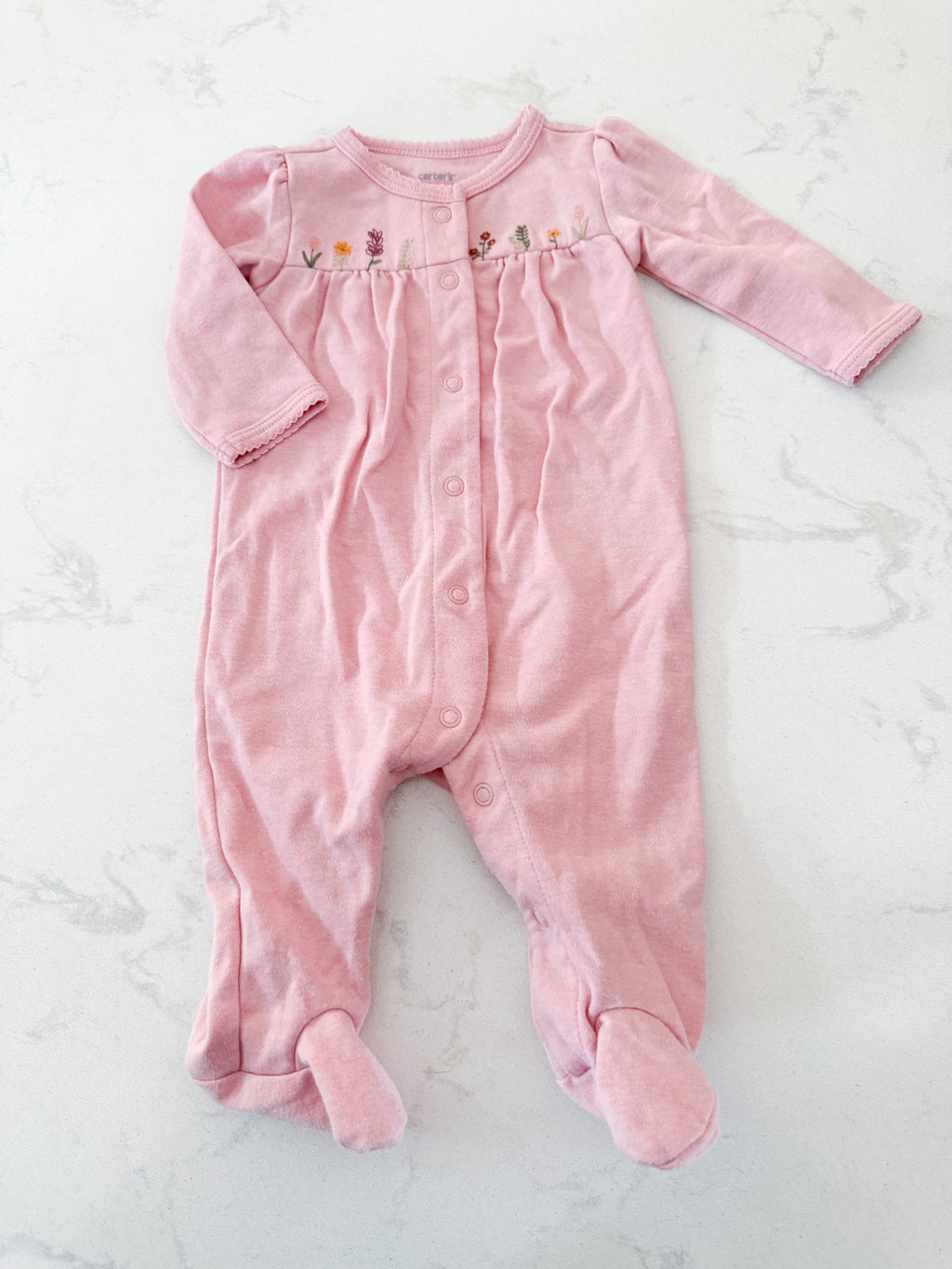 Carters- 3m- GUC- pink footie Jammies with embroidered flowers