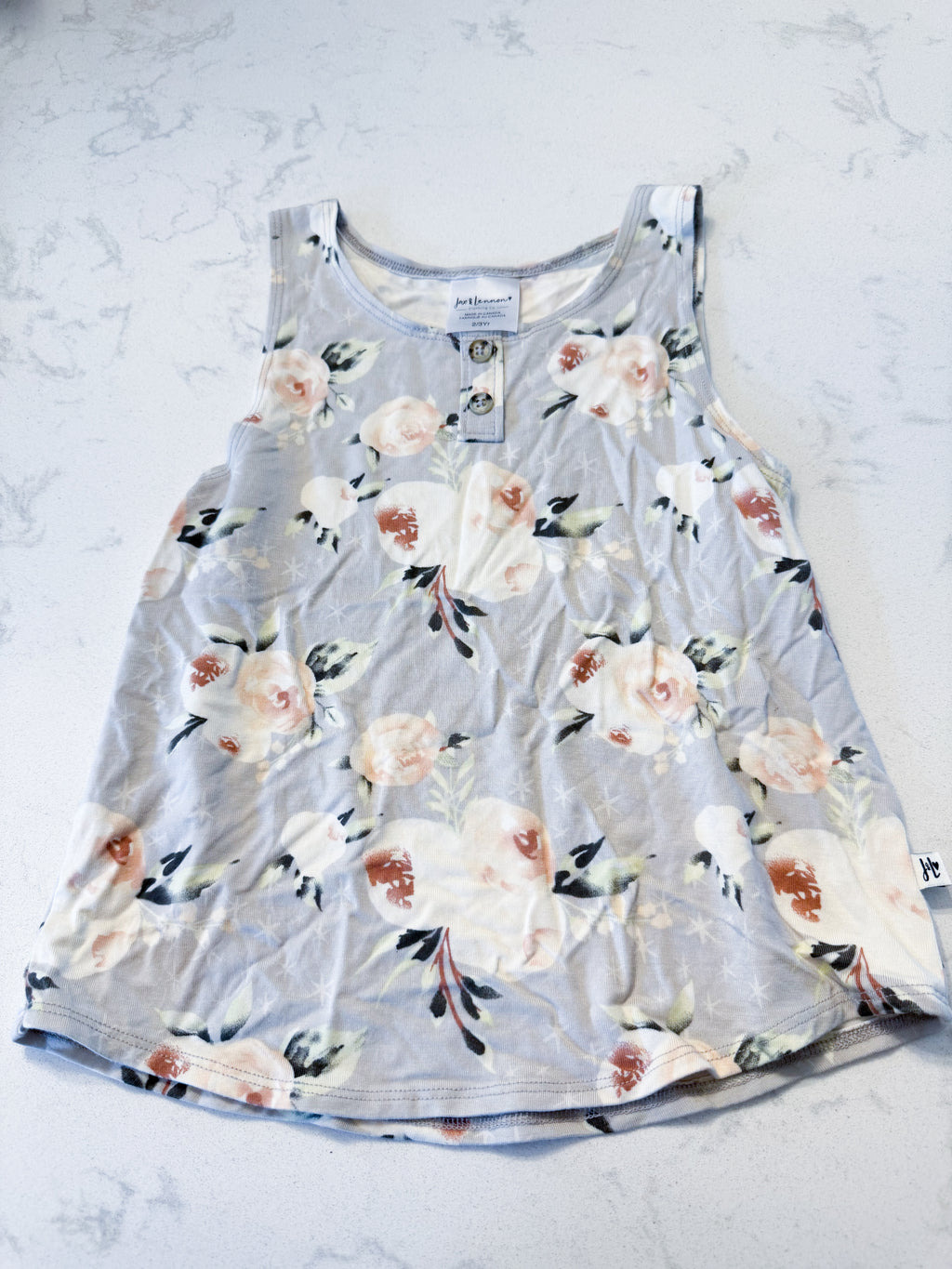 Jax and Lennon- 2/3Y- VGUC- light grey bamboo tank with rose pattern