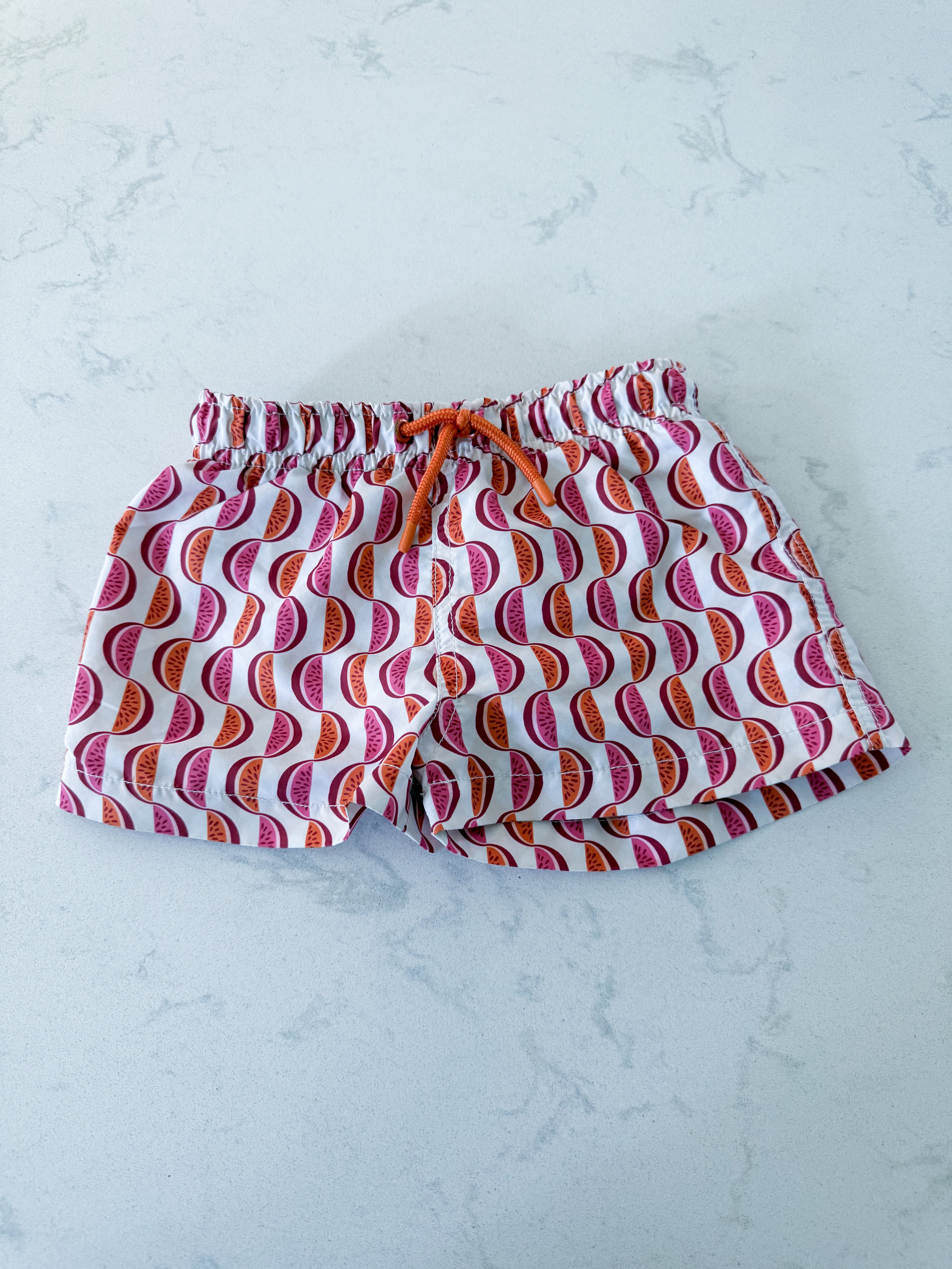 Zara- fits 2-3Y- VGUC- white swim trunks with orange and pink fruit slices