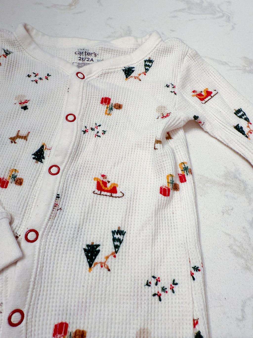 Carter’s- 2T- GUC- white waffle knit footless jammies