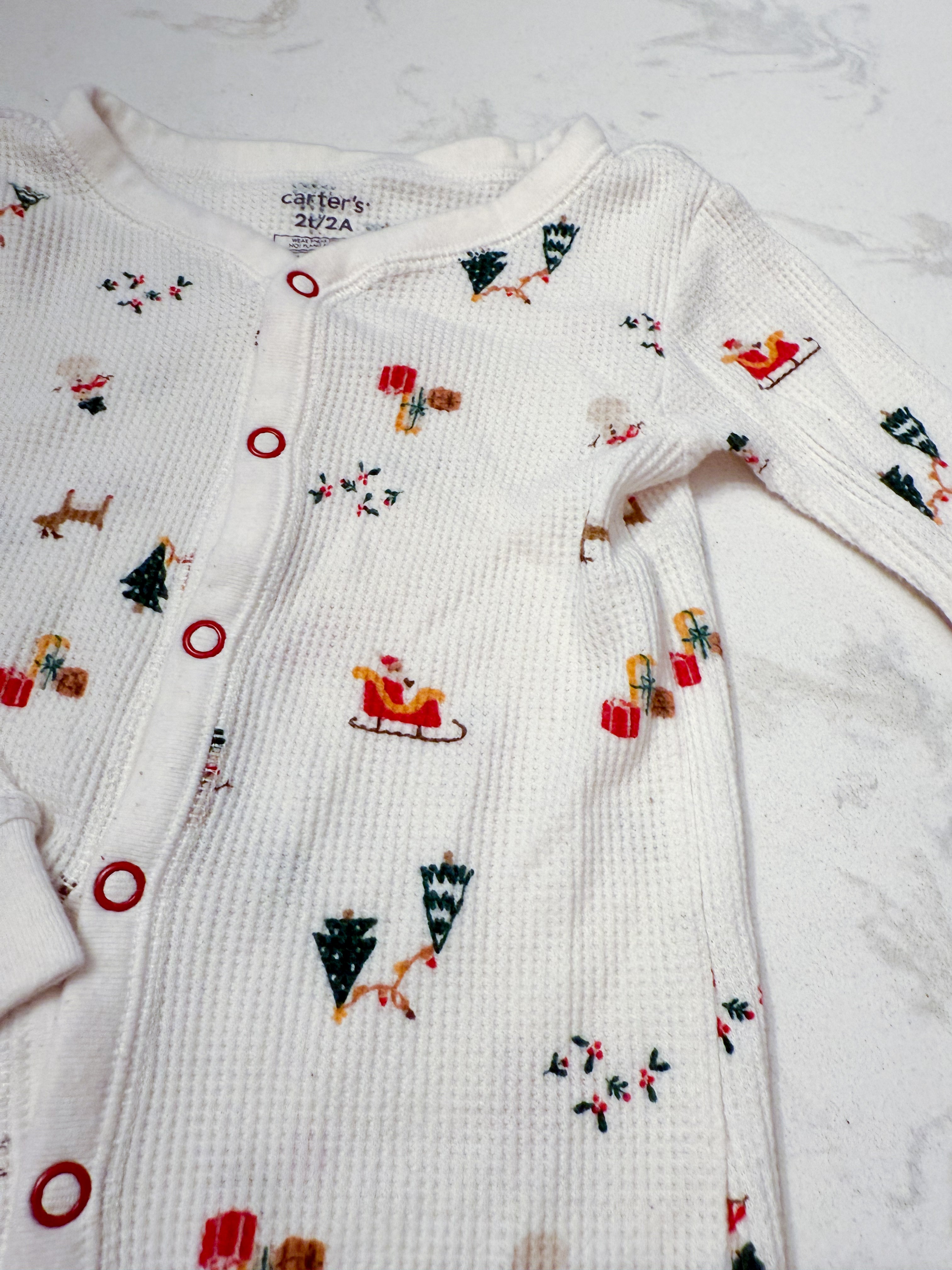 Carter’s- 2T- GUC- white waffle knit footless jammies