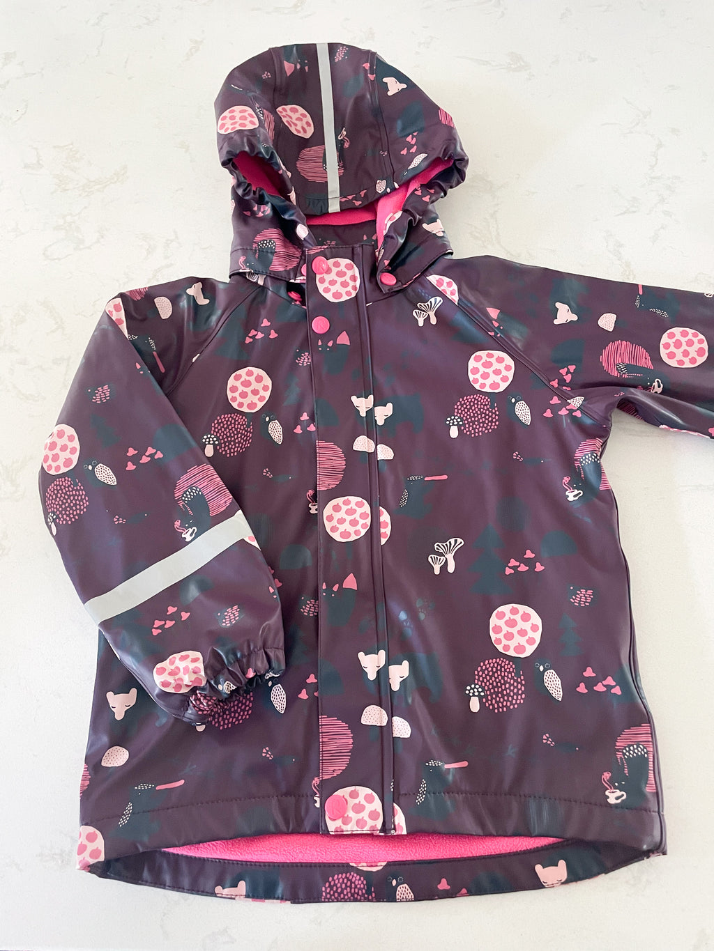 Reima-4-5T-VGUC-dark purple fleece lined rain coat