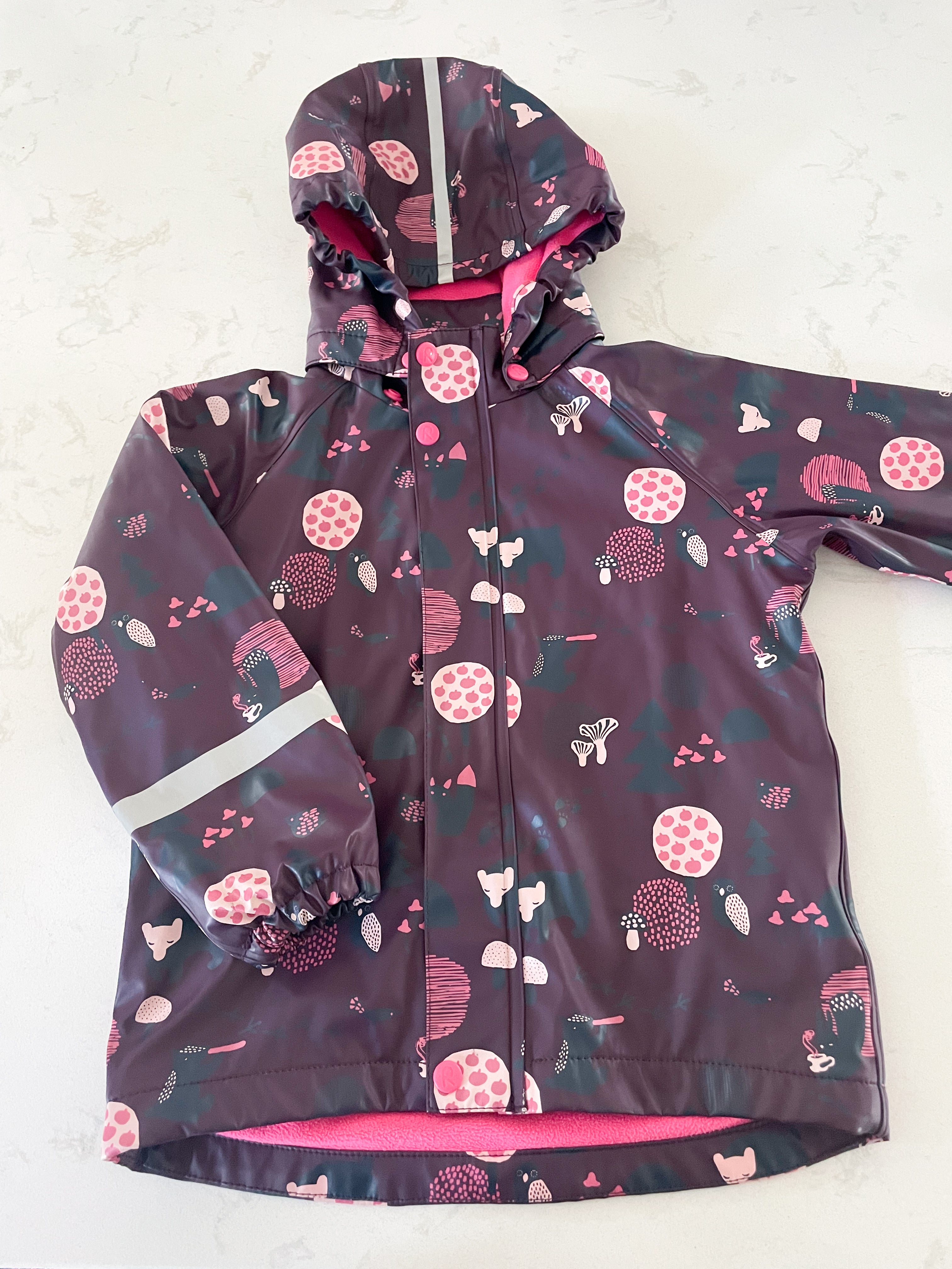 Reima-4-5T-VGUC-dark purple fleece lined rain coat