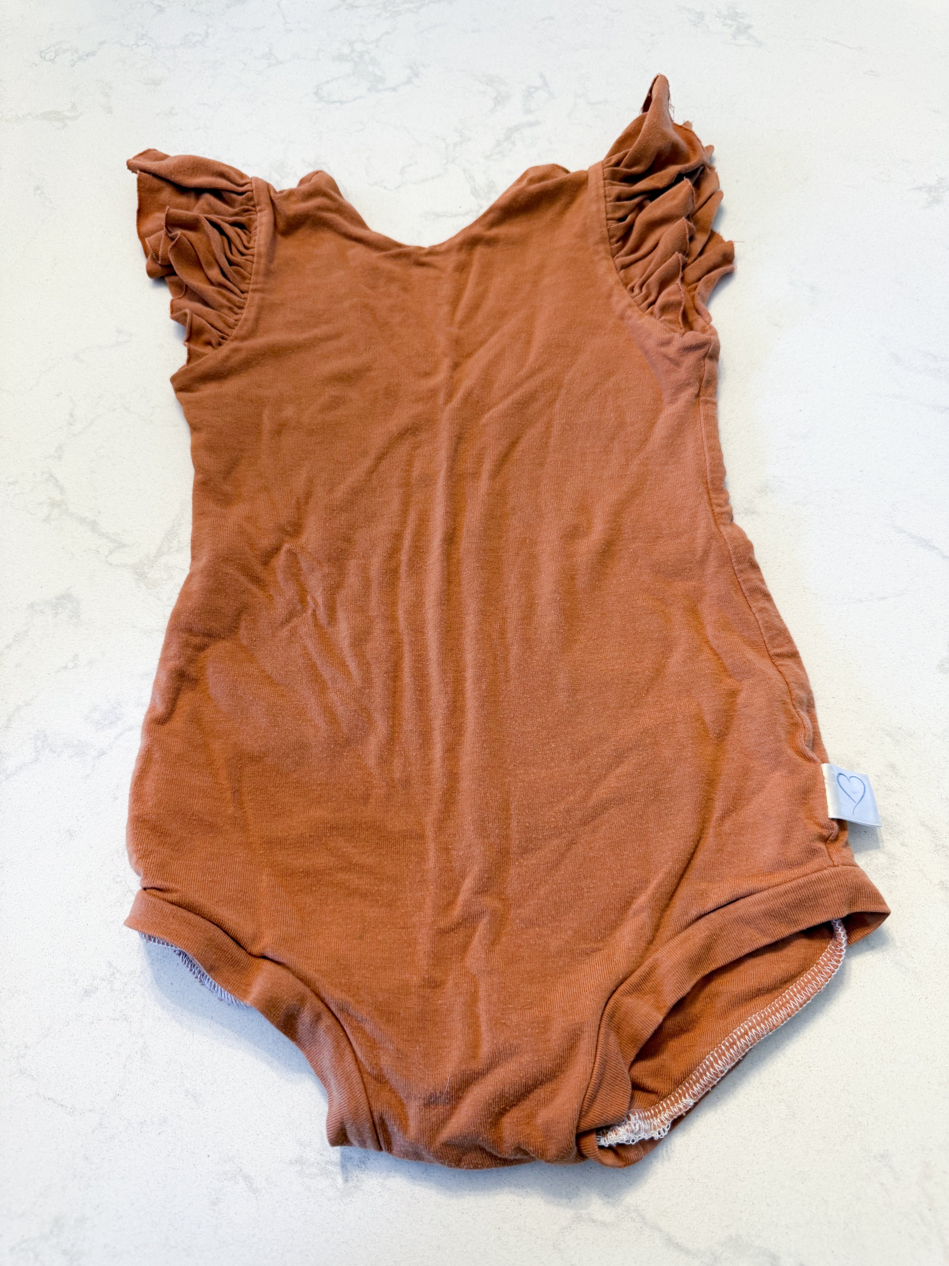 Vi and Jax- 2-3Y- PLAY- rust brown low back ruffle bodysuit