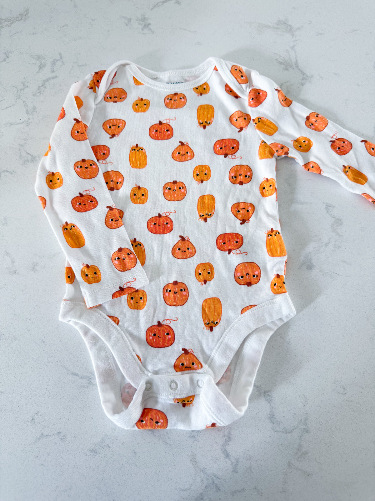 Old Navy- 18-24m- VGUC- long sleeve white bodysuit with pumpkin pattern