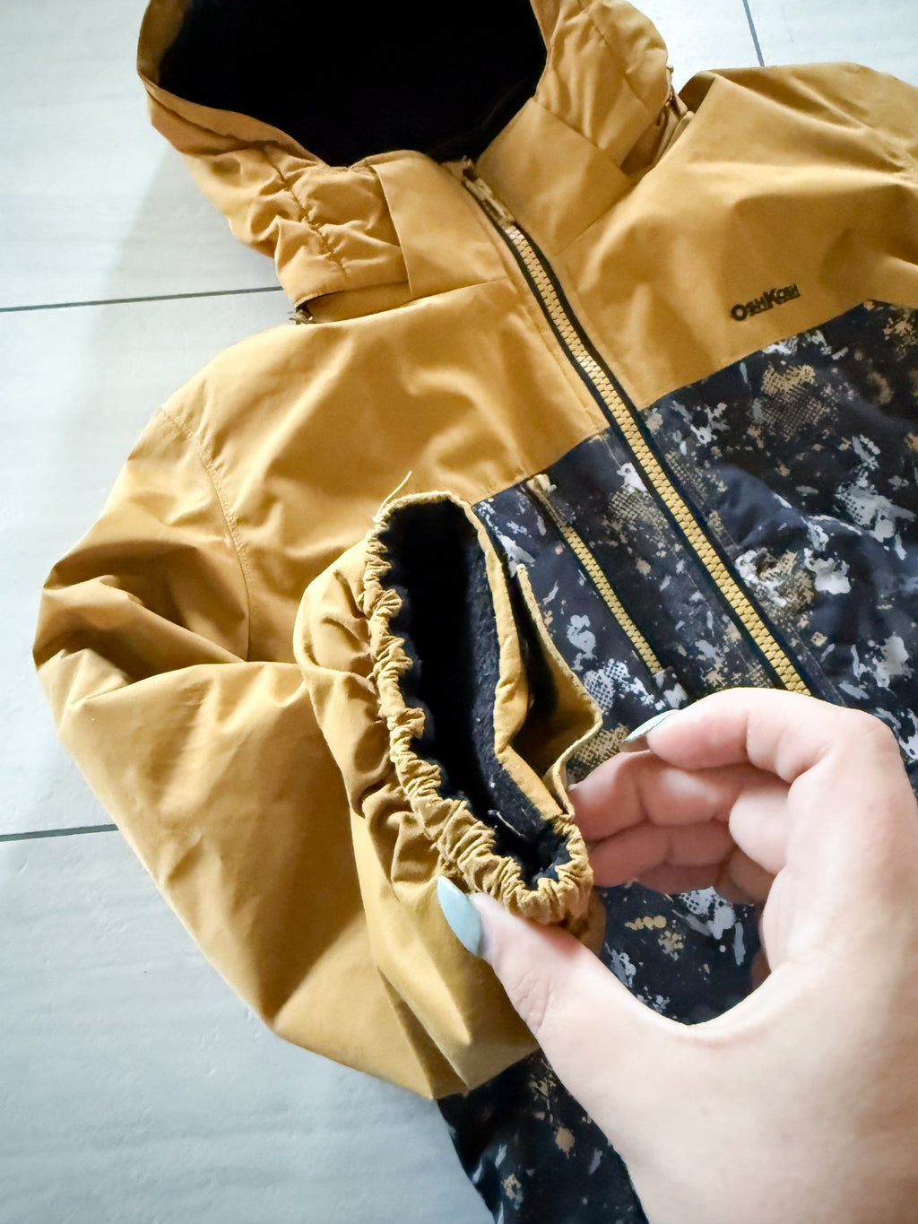 Oshkosh- 12Y- GUC- goldish Brown and grey two piece snowsuit