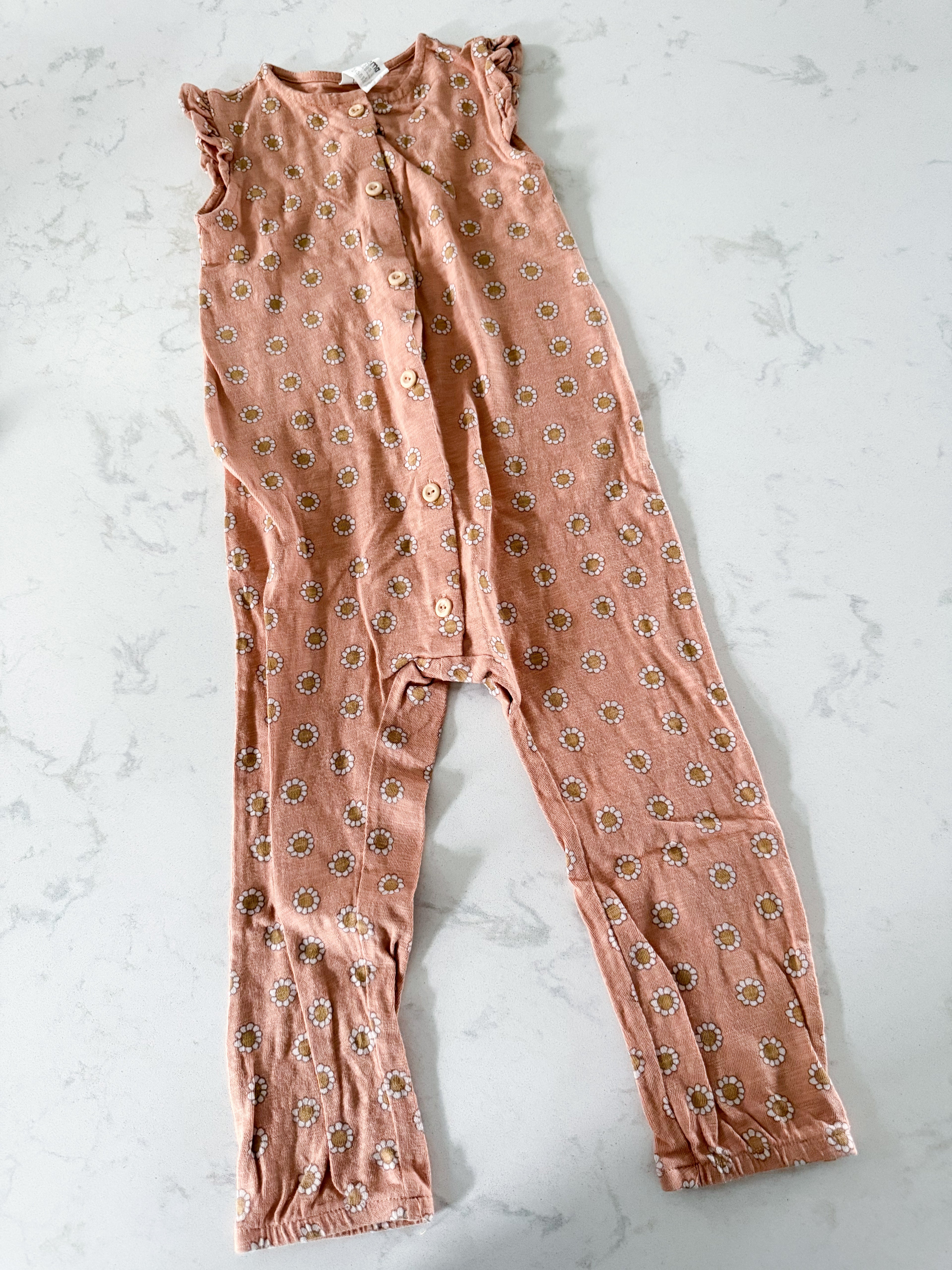 H&M- 3T- VGUC- rust brown tank romper with flowers