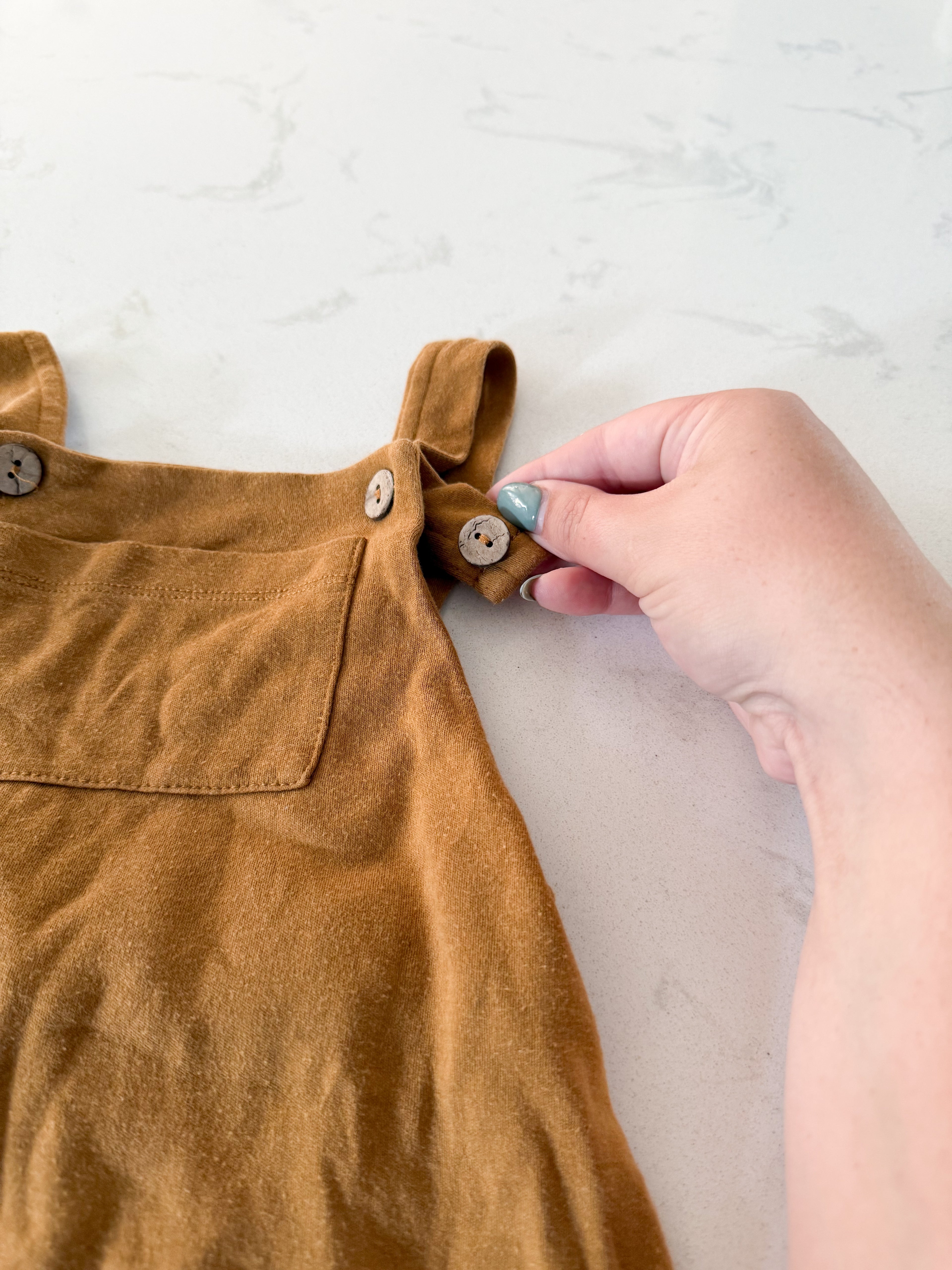 Little and Lively- 6-12m- GUC- bamboo brown cloth overalls