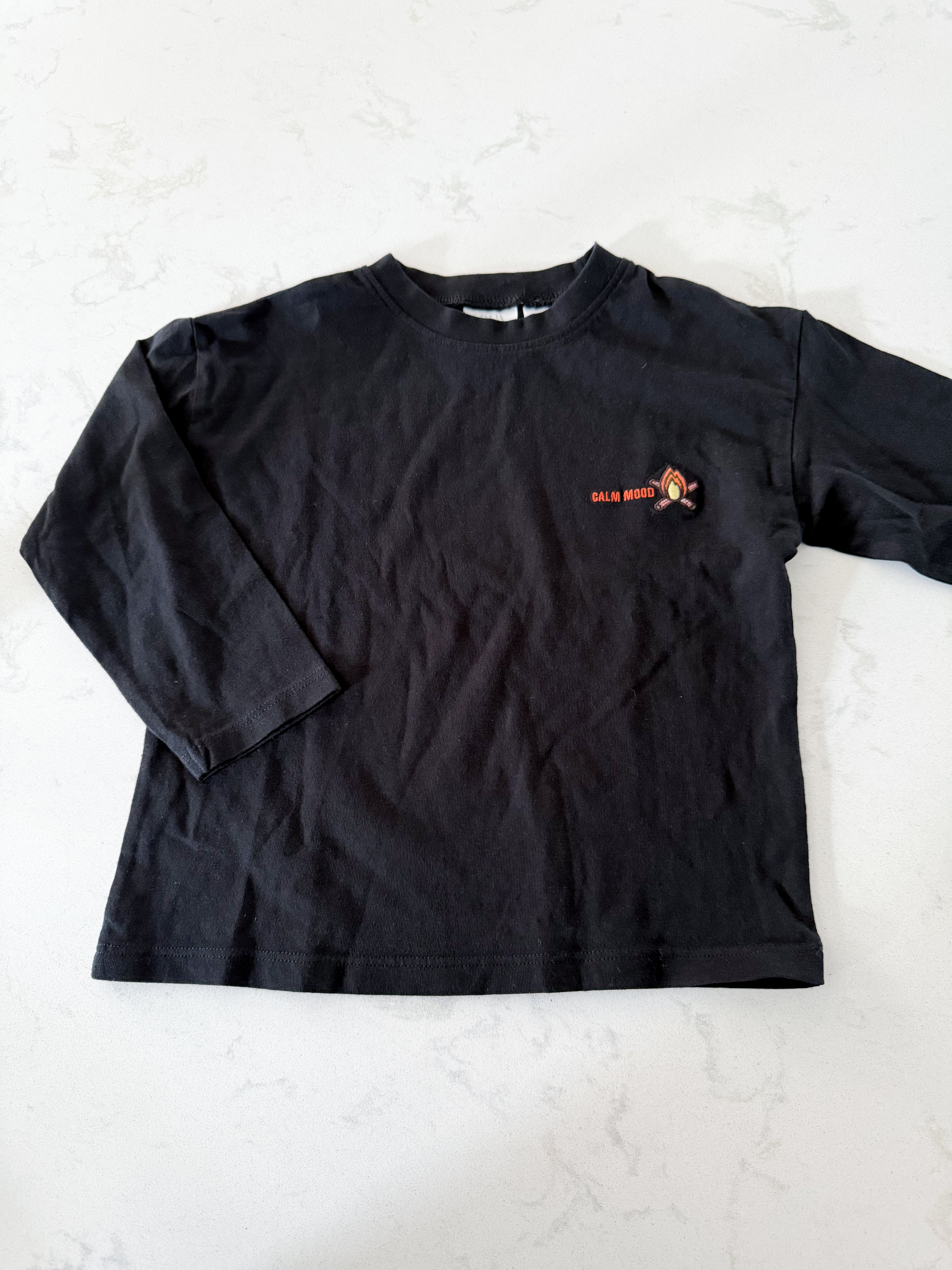 Zara- 18-24m- VGUC- black long sleeve shirt with embroidered campfire
