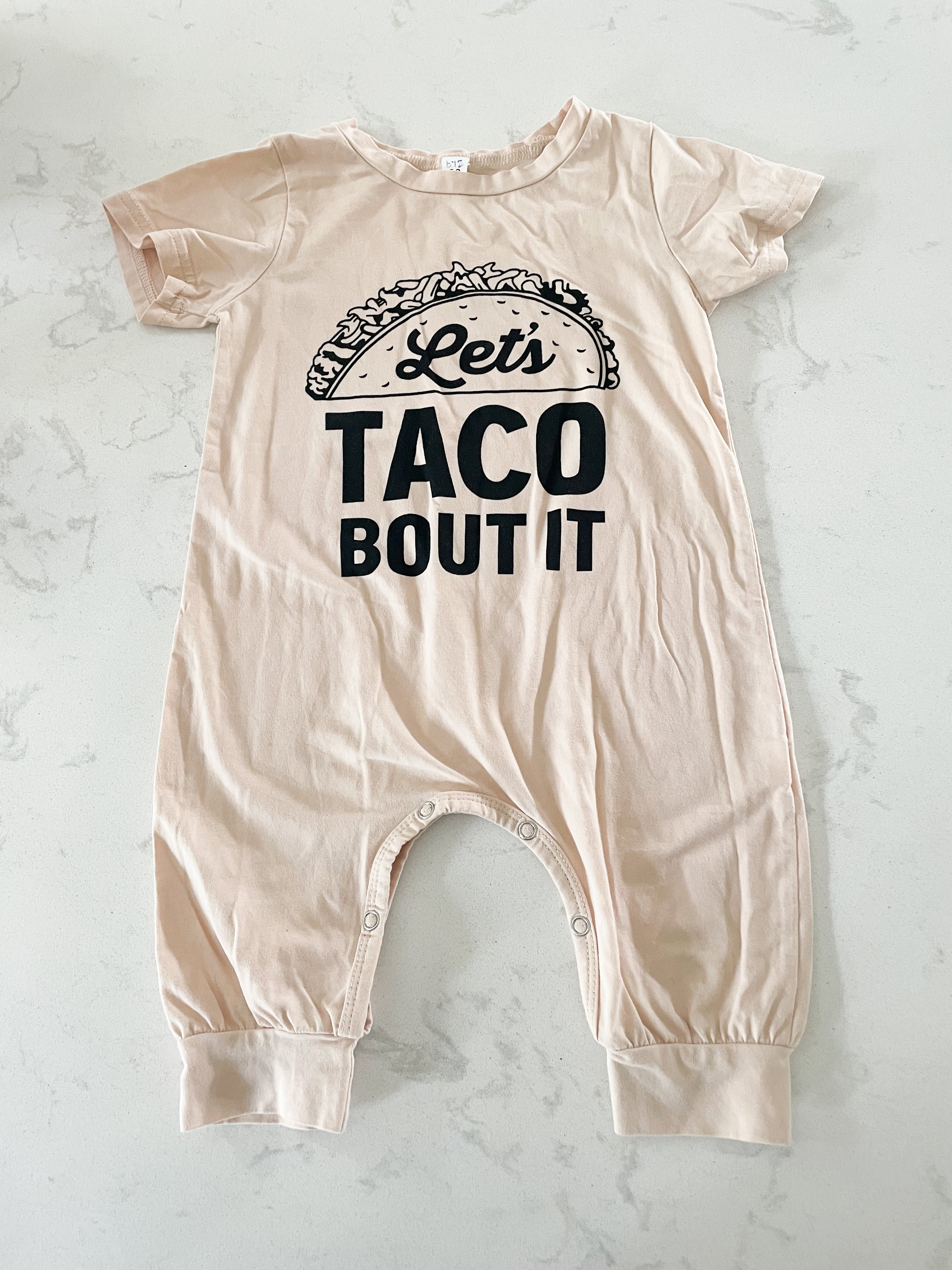 No brand- 6-12m-VGUC-beige romper with taco