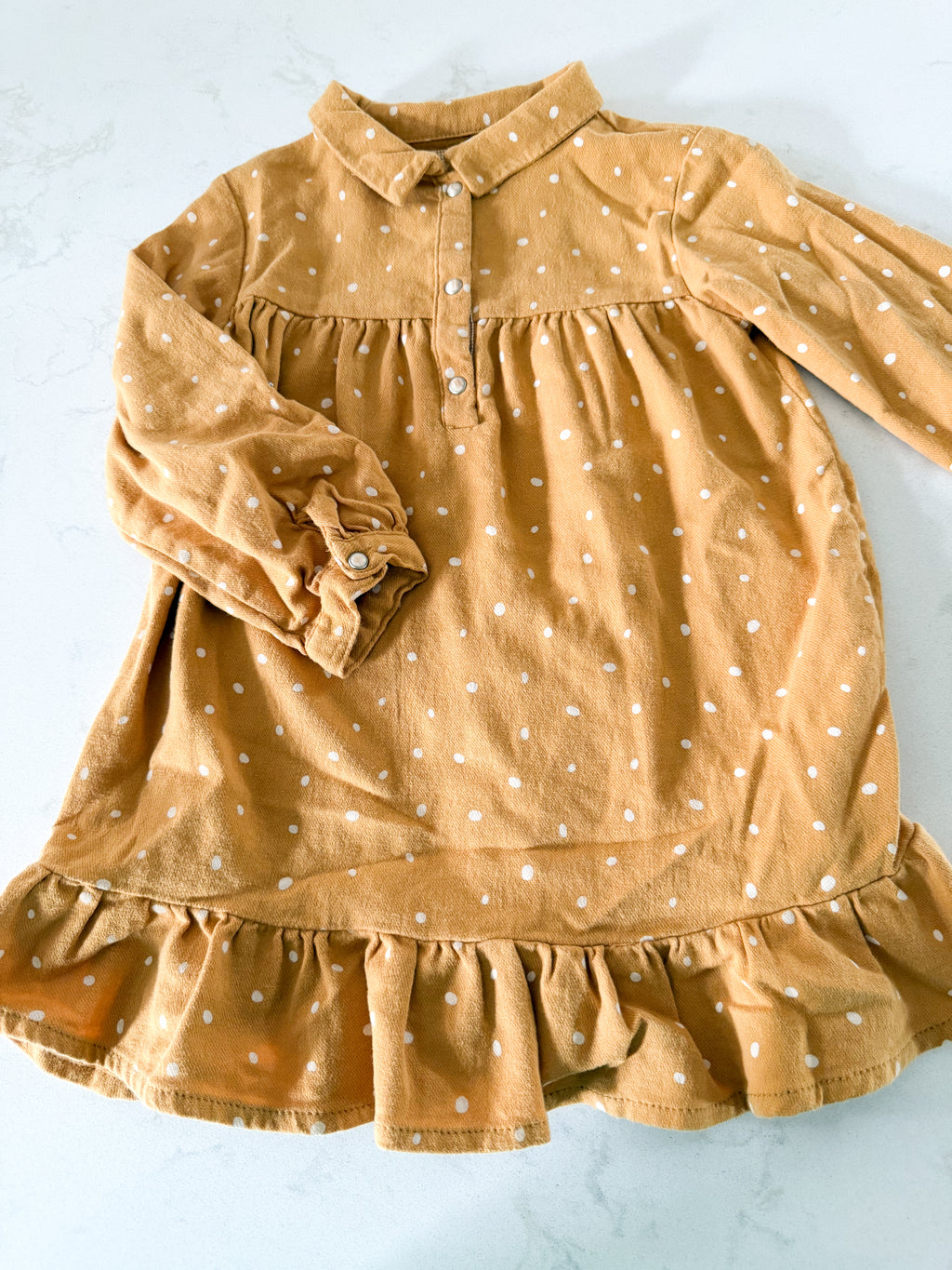Zara- 2-3Y- GUC- dark yellow dress with white polka dots