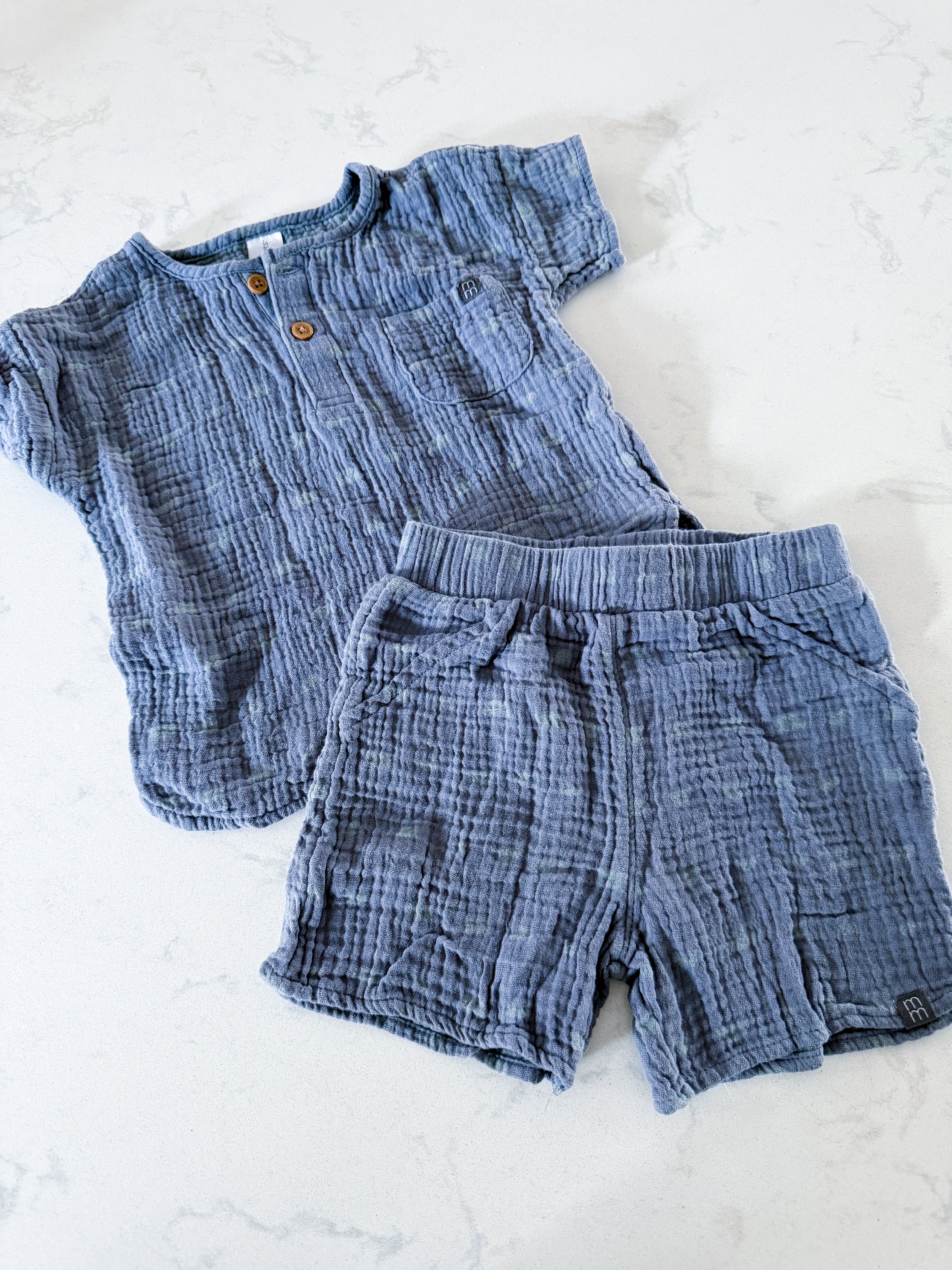 Modern Moments- 18m- GUC- slate blue muslin two piece set