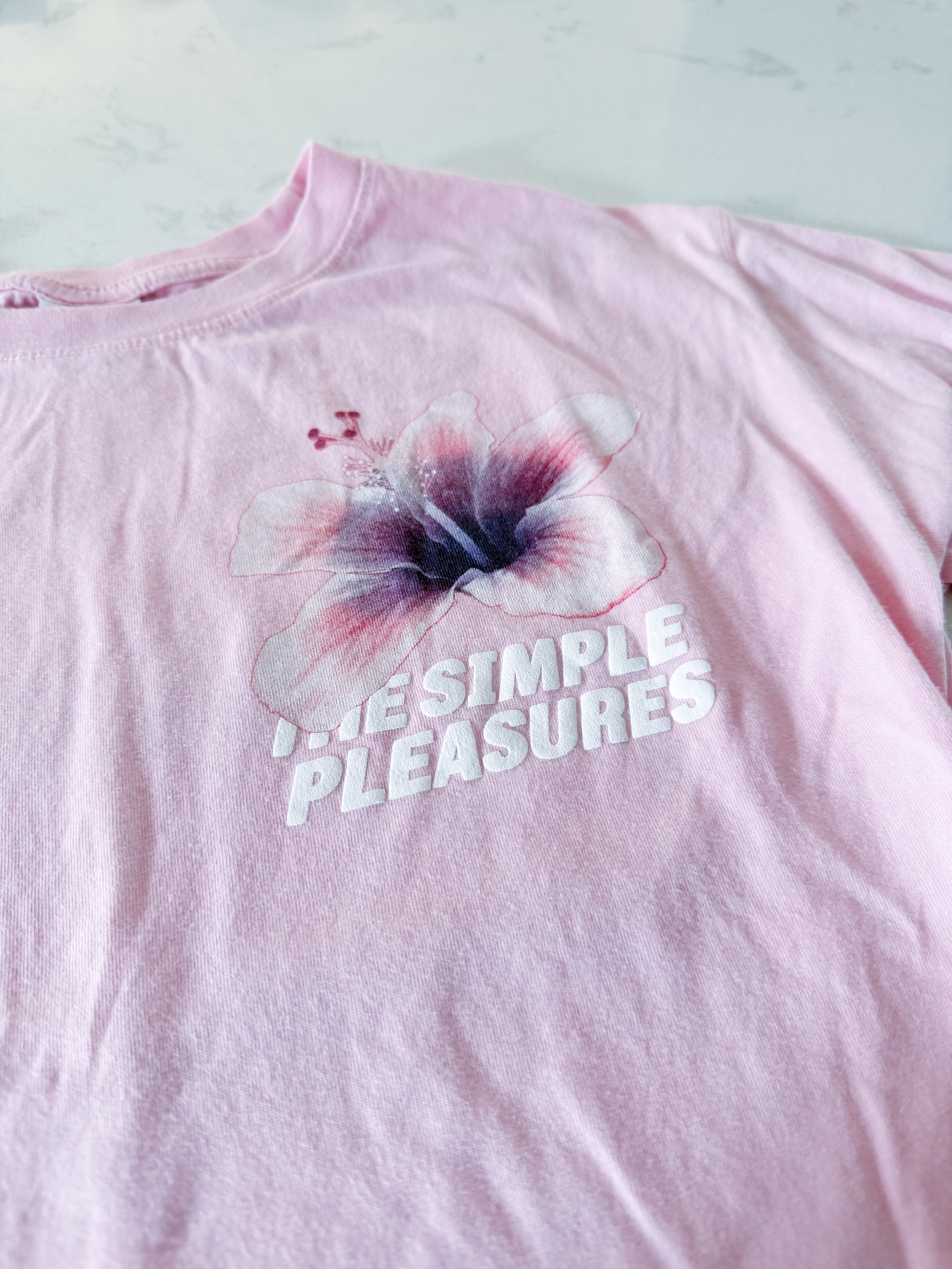 Zara- 10-12Y- VGUC- light pink t shirt with orchid and beach graphic