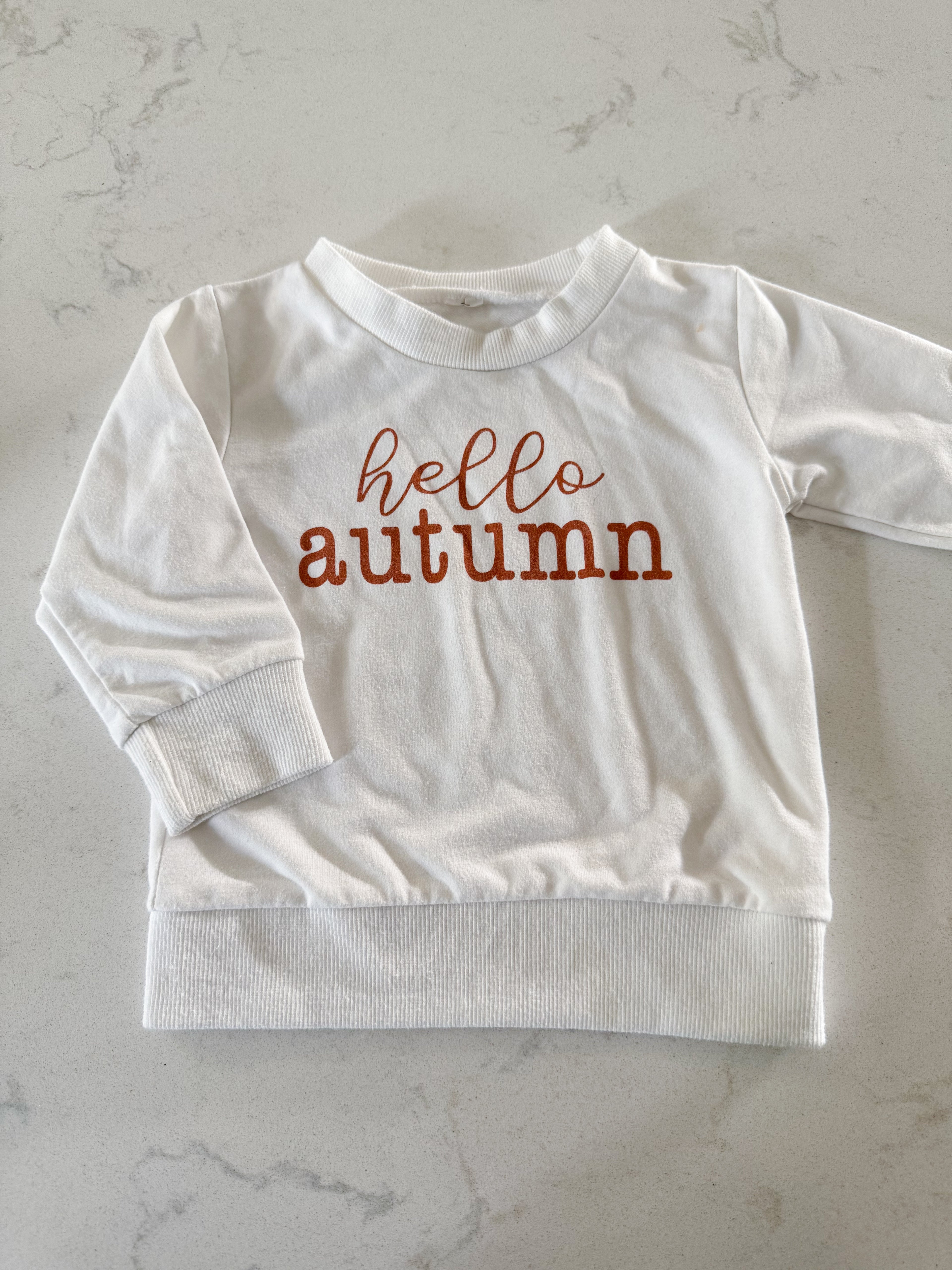 No brand- 12-18m- PLAY- white crewneck with hello autumn