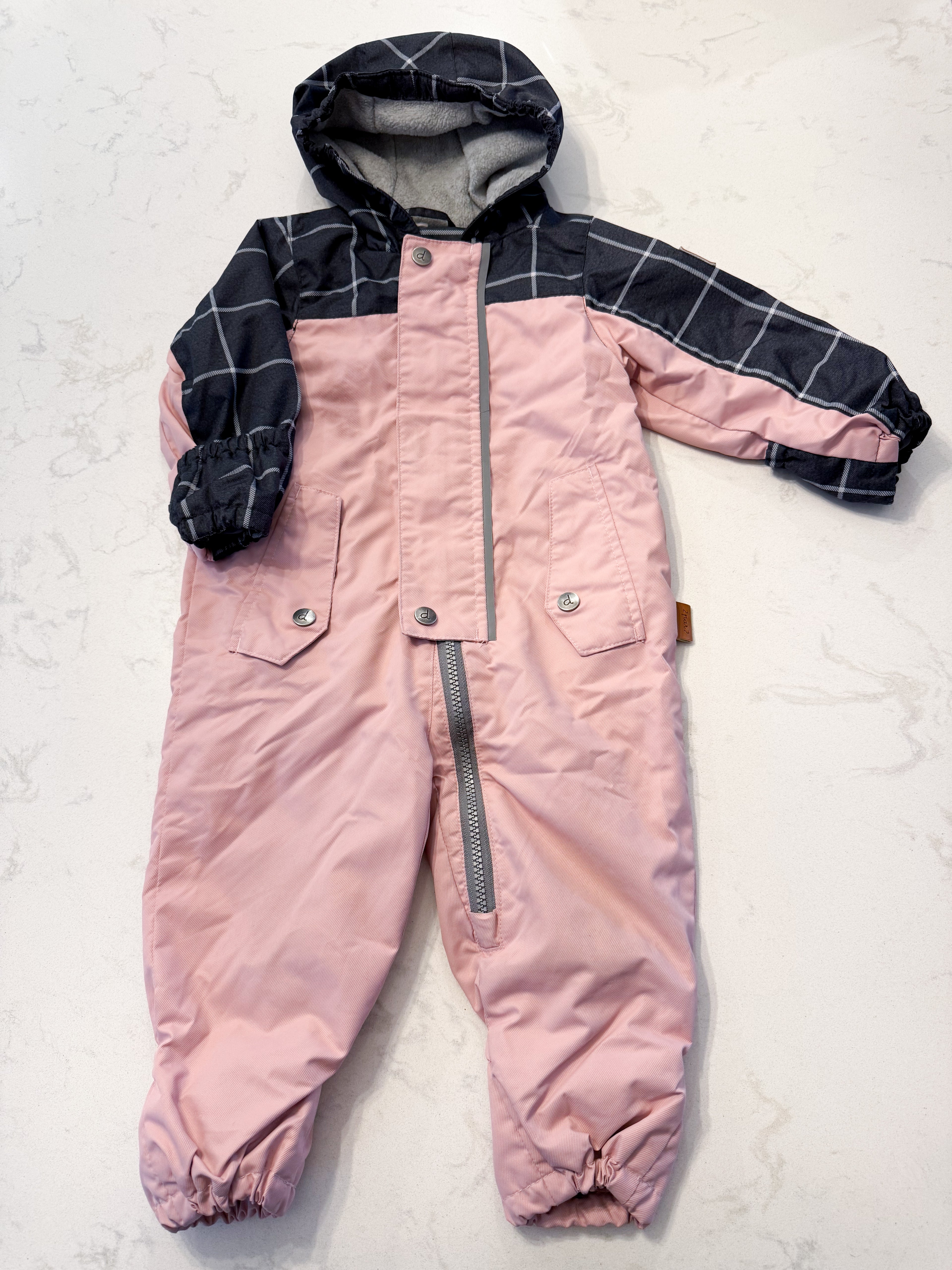 Deux par deux- 12m- VGUC- mid season fleece lined suit with fold over feet and hands