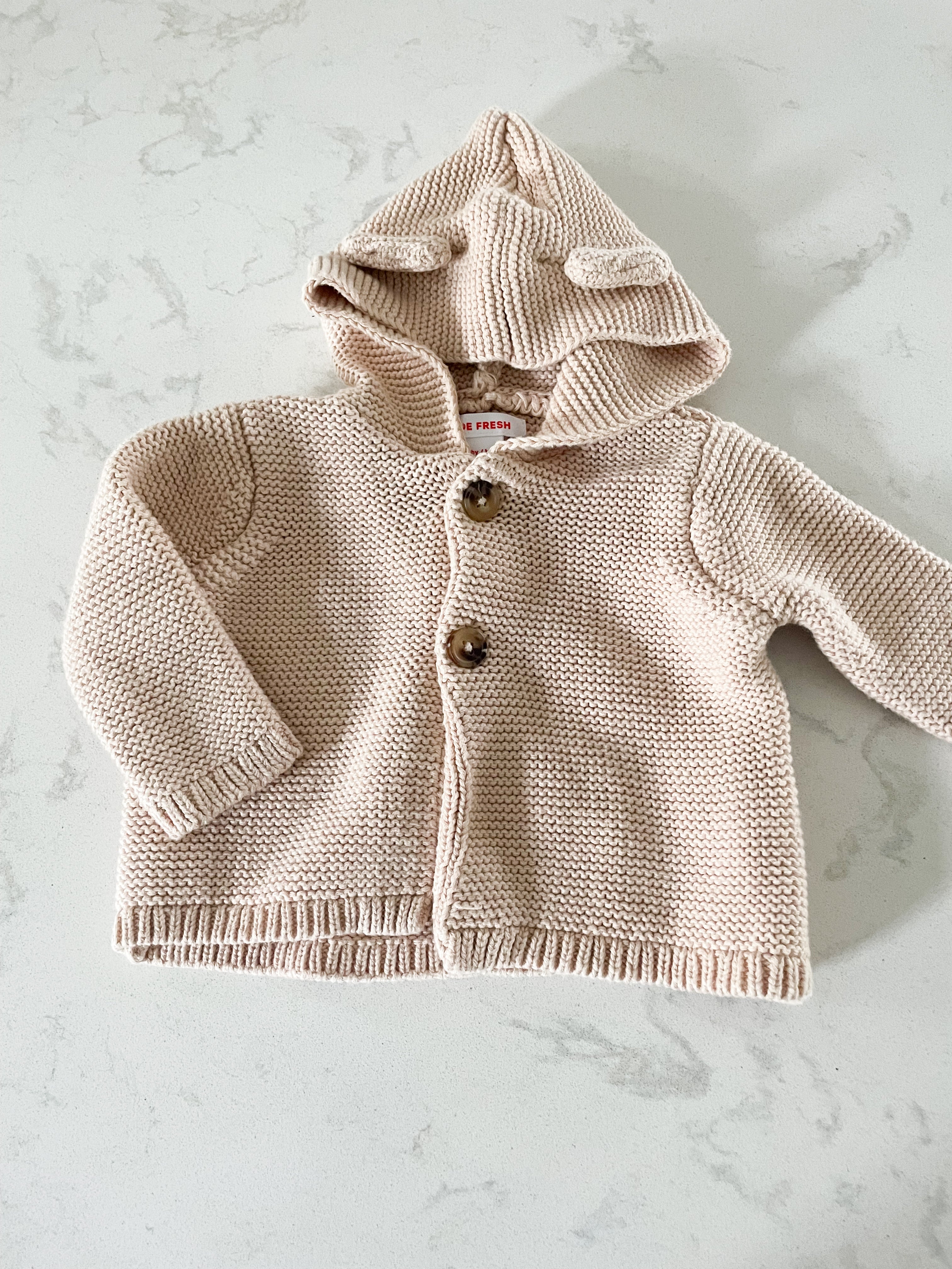 Joe Fresh- 3-6 months- beige knit hooded sweater