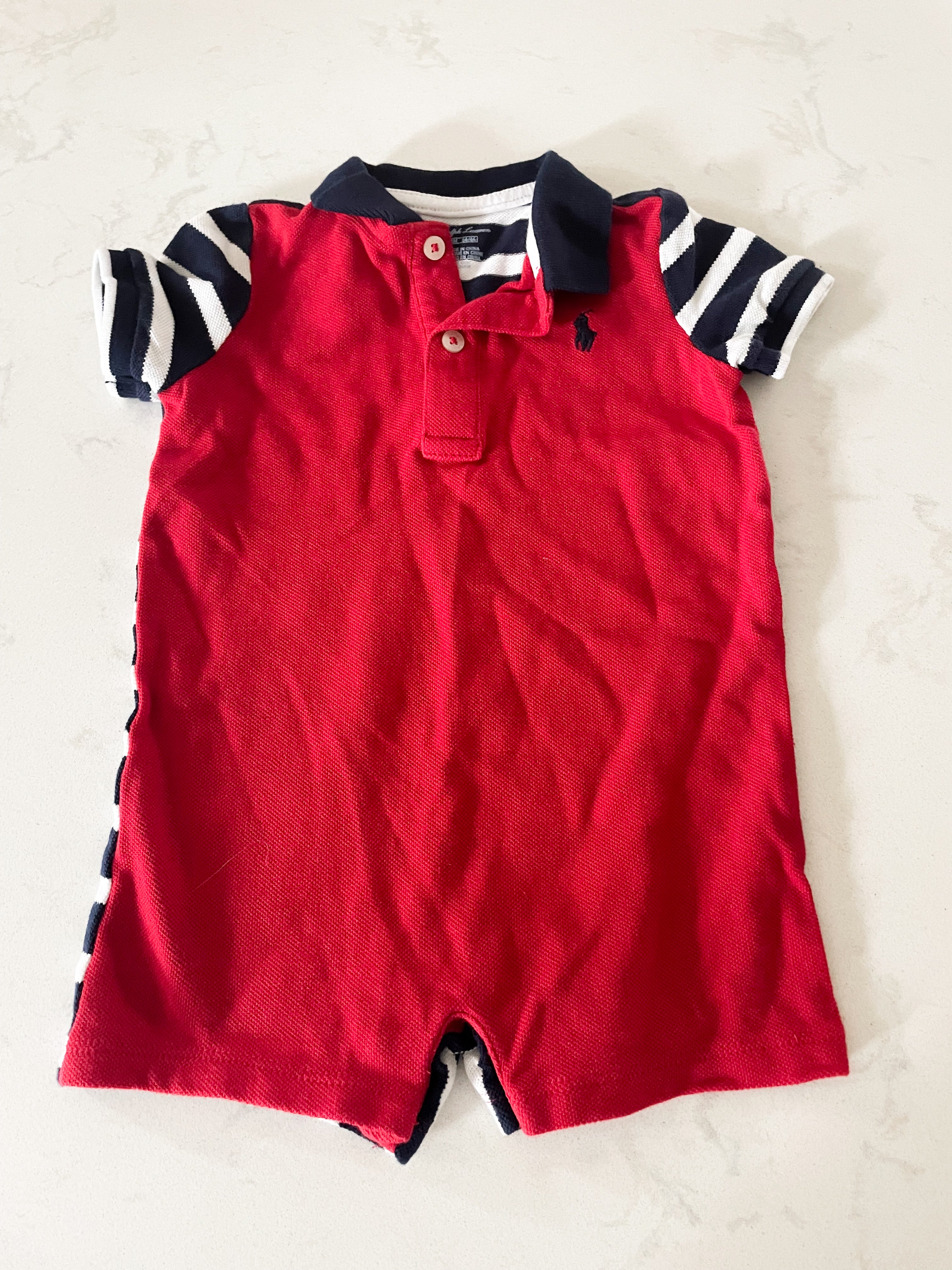Ralph Lauren- 6 months- red polo short romper