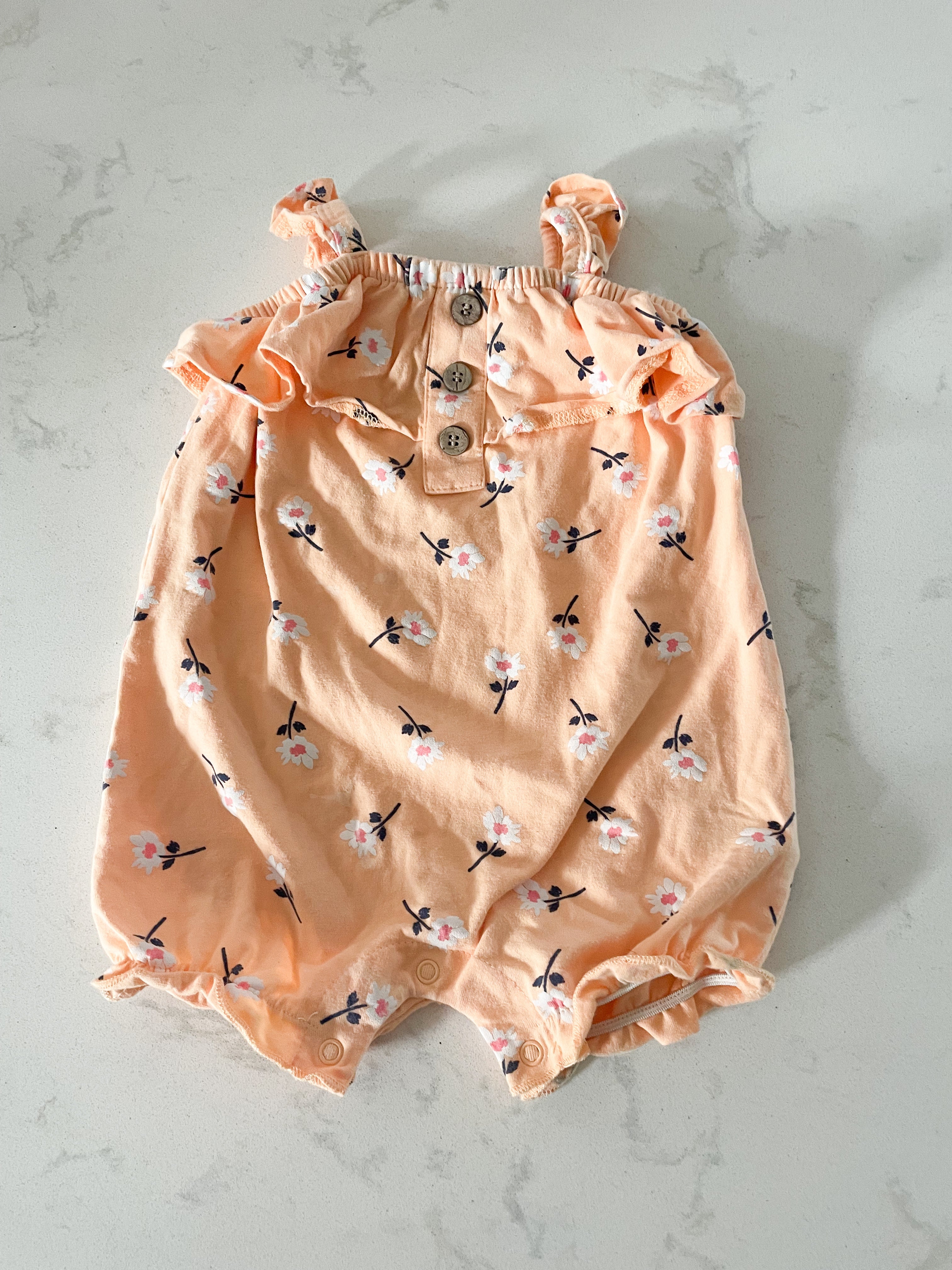 Monkey Bars- 0-3 months- light organic floral ruffle tank romper