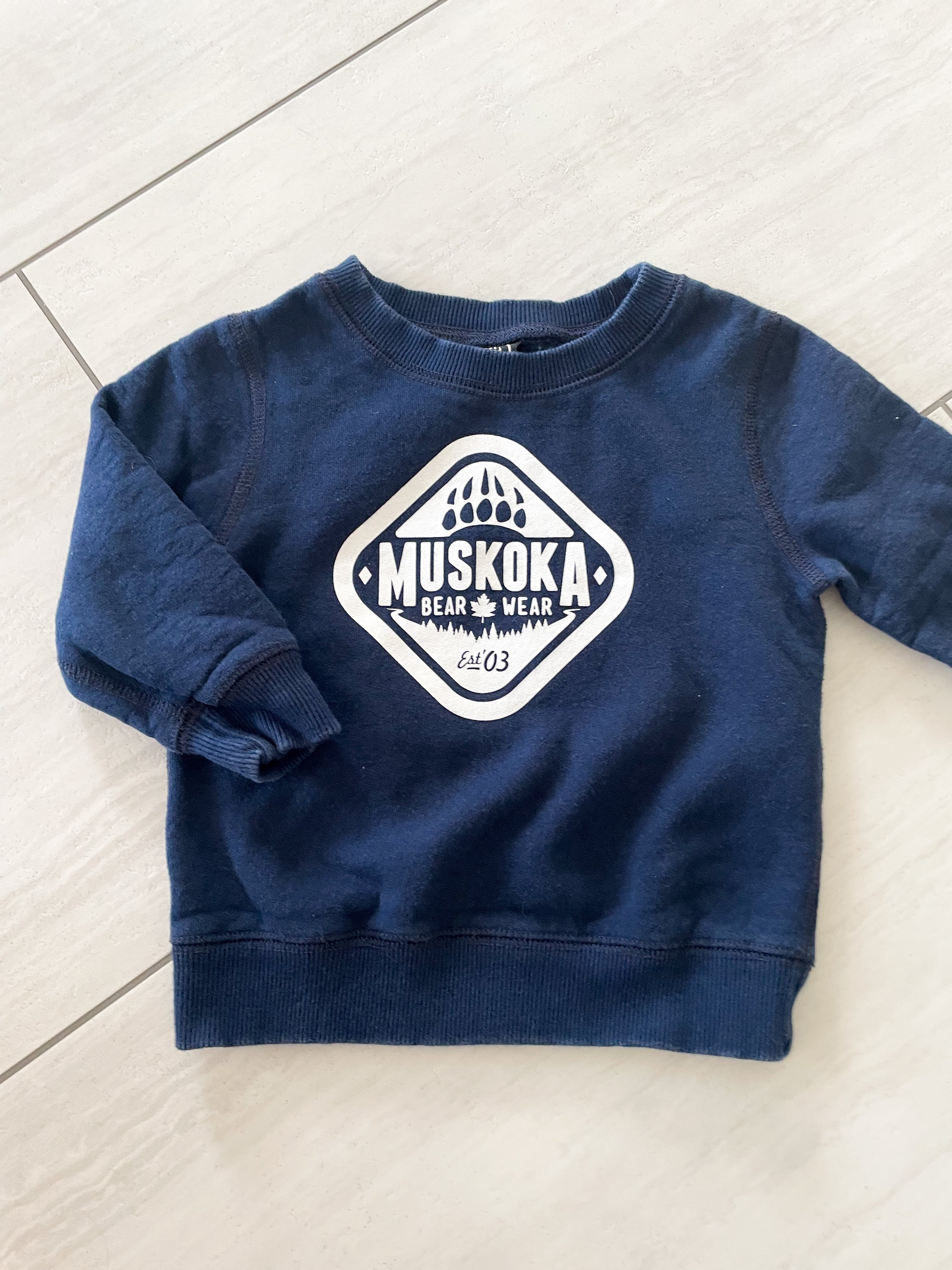 Muskoka Bear Wear- 6 months- navy blue crew neck sweater