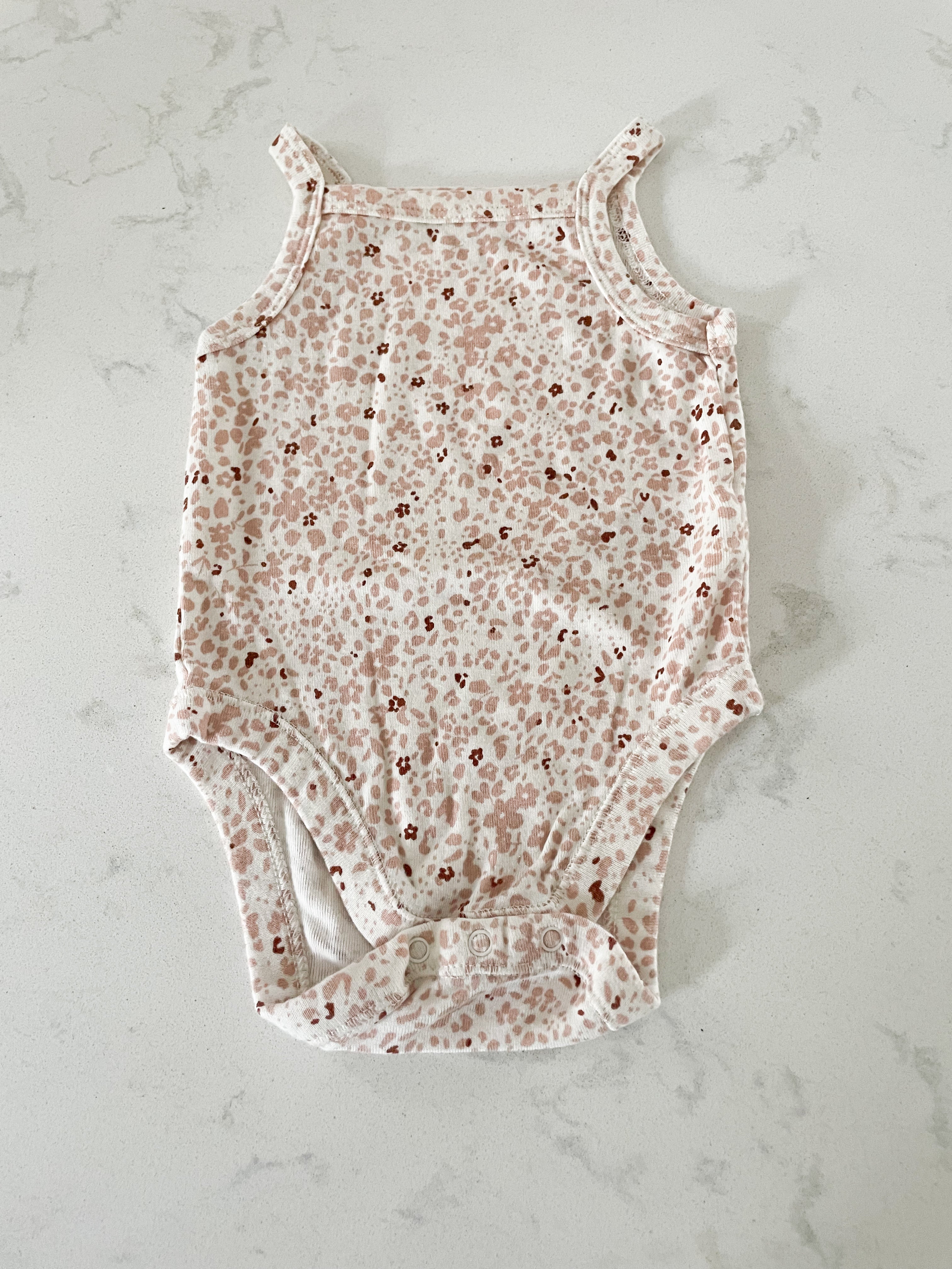 Old Navy- 3-6 months- tank bodysuit with beige spots