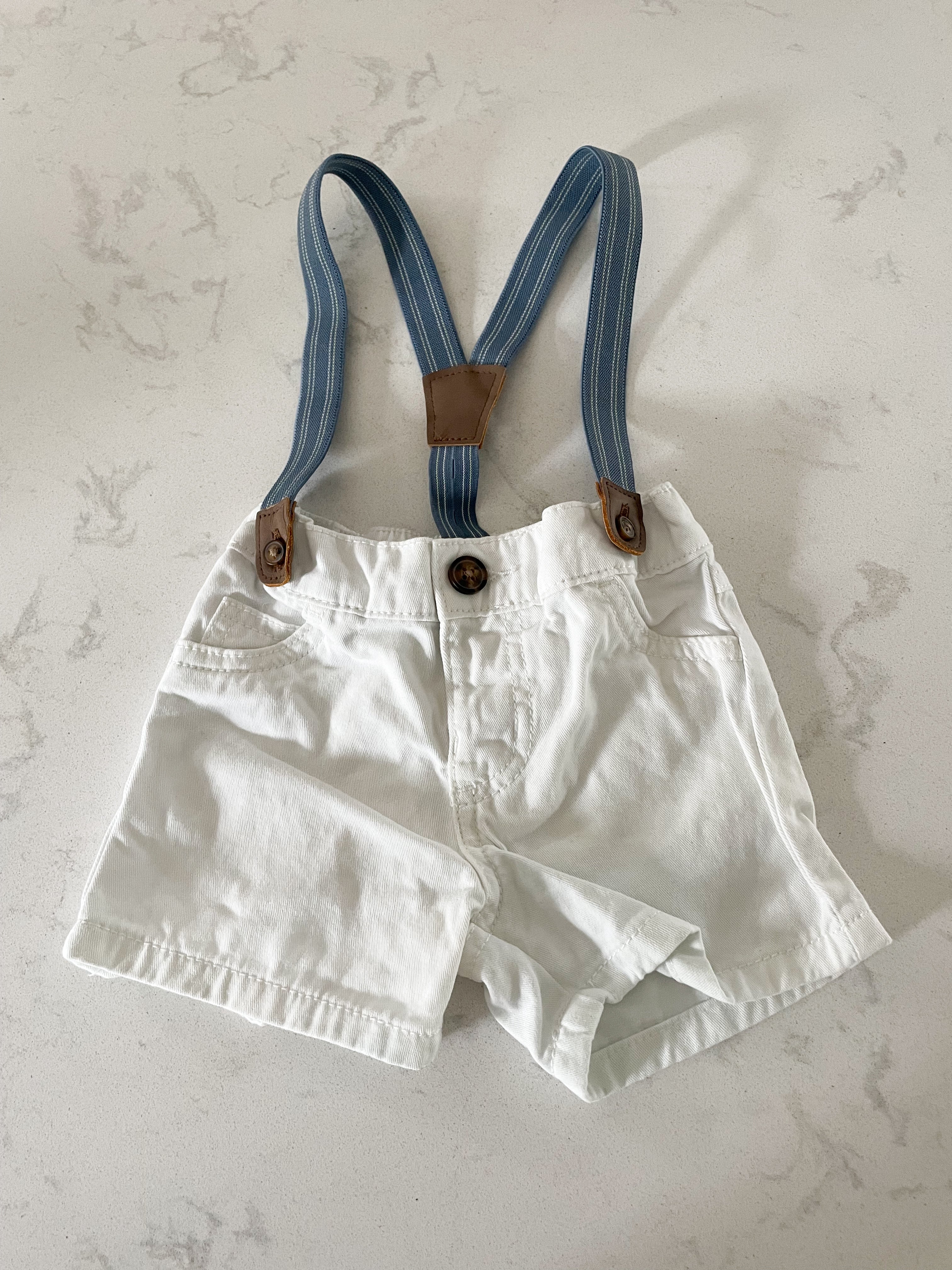 Carter’s- 6 months- white shorts with suspenders