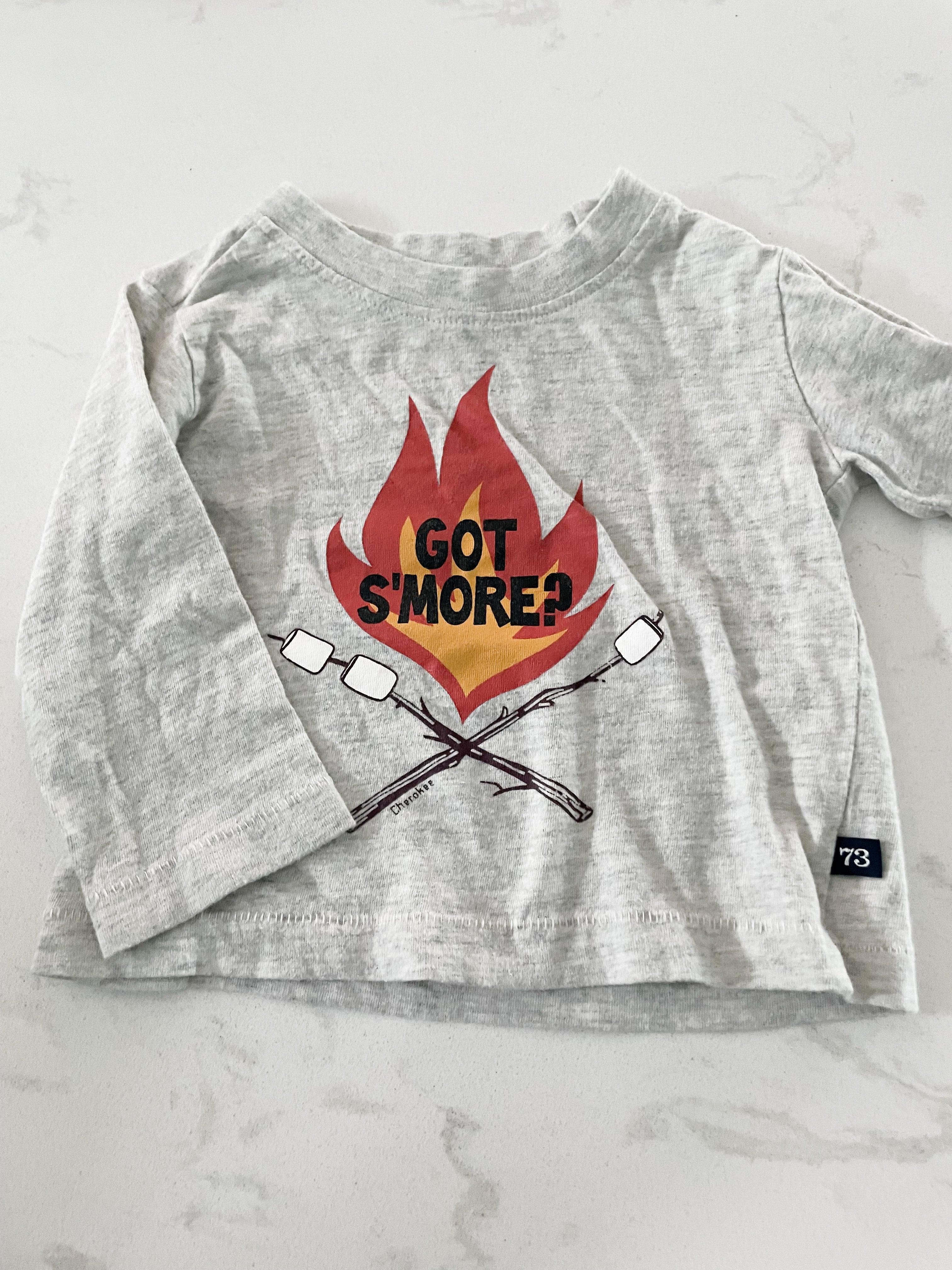 Cherokee- 6 months- long sleeve grey shirt with fire