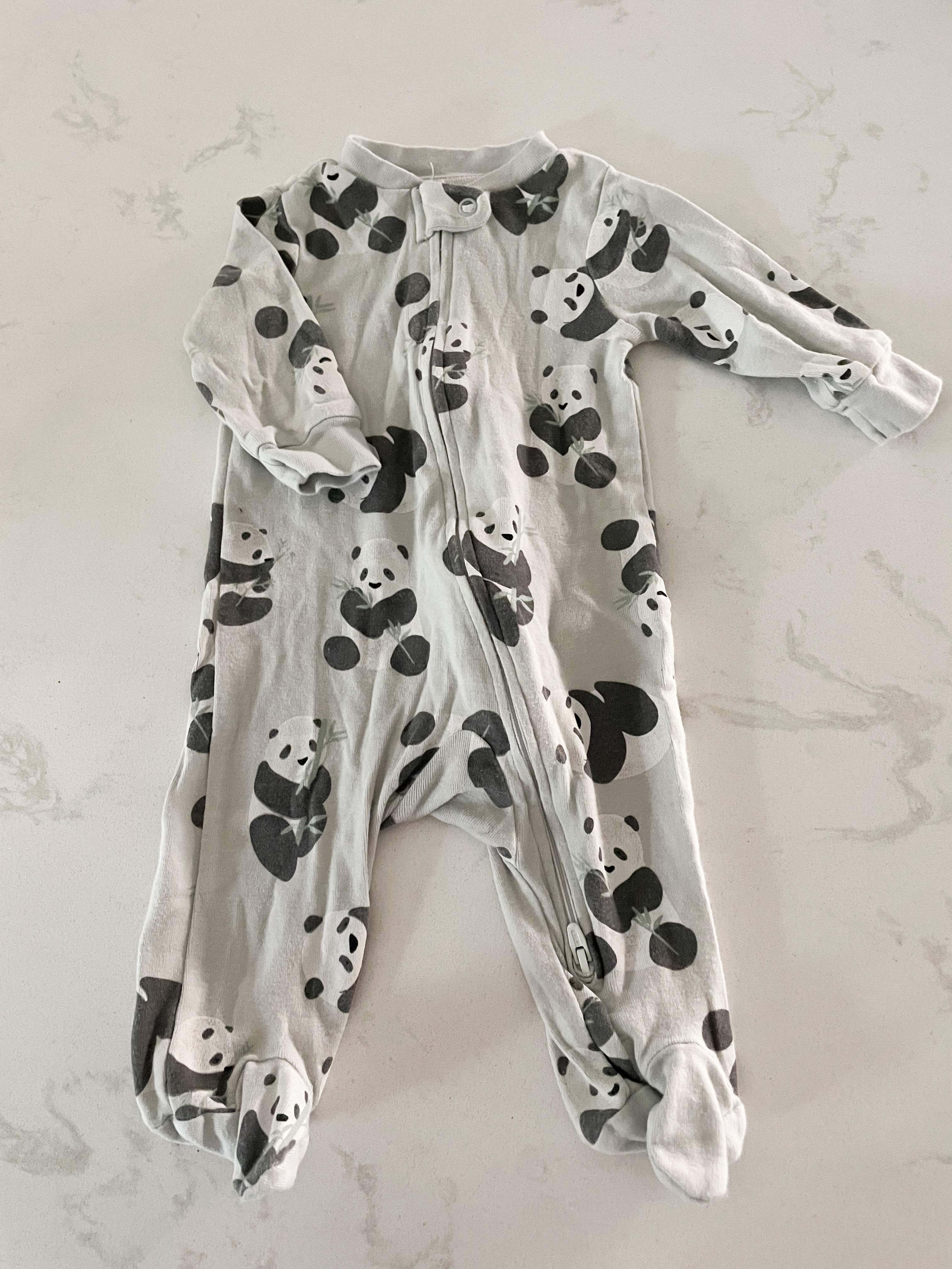 Little Planet by Carter’s- 3 months- light grey panda footie pajamas