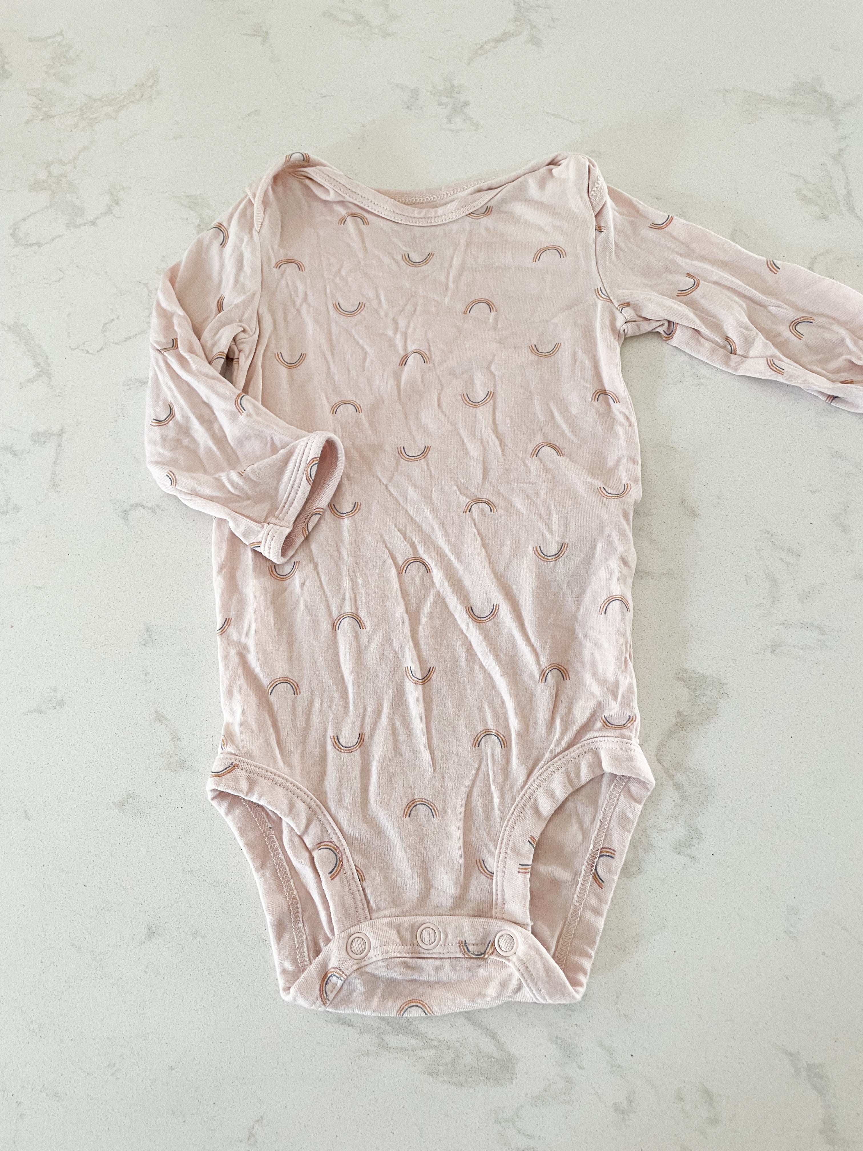 Carter’s- 6 months- long sleeve light pink rainbow bodysuit