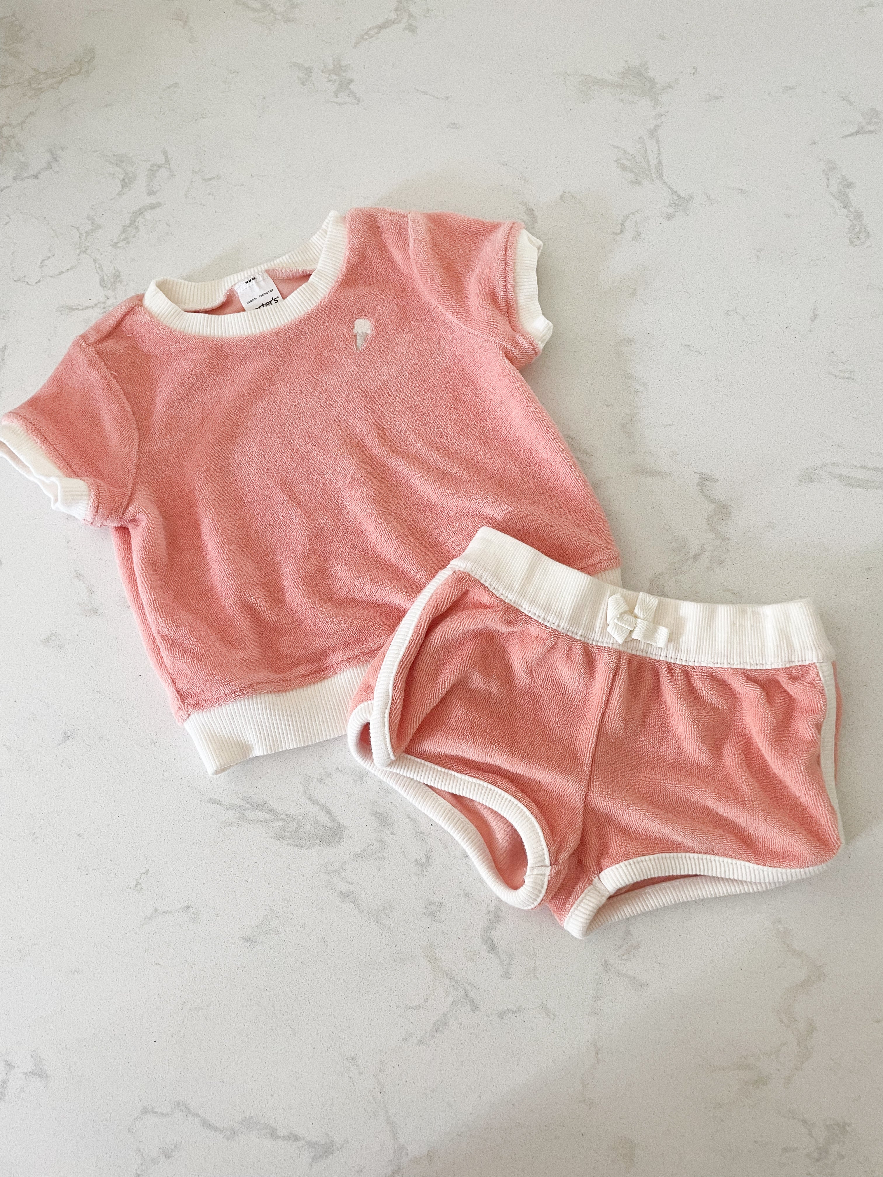 Carter’s- 3 months- Terry cloth shorts and shirt set with embroidered ice cream cone