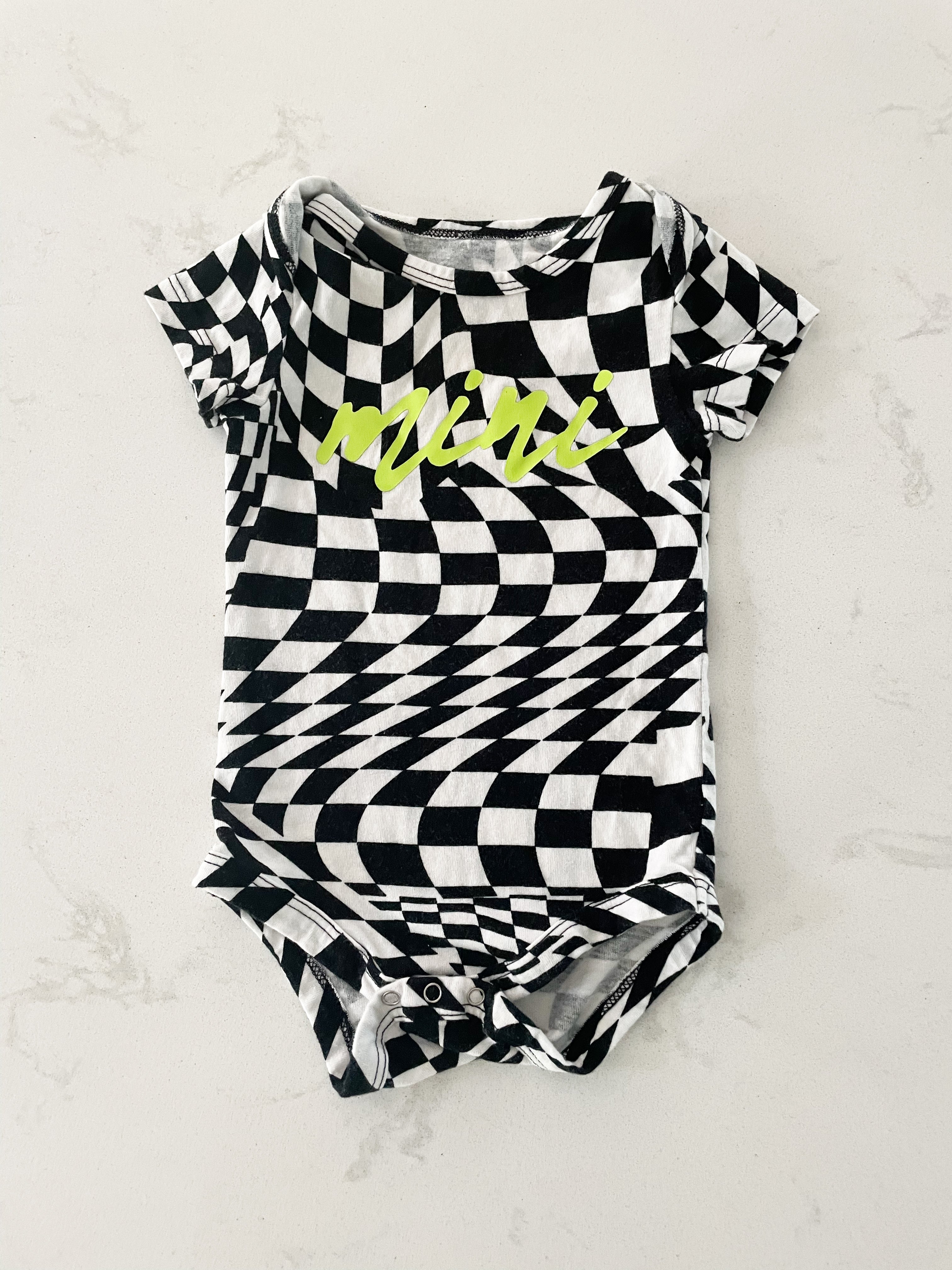 Paisley Sky Maternity- 3-6 months- short sleeve black and white checkered bodysuit “mini”