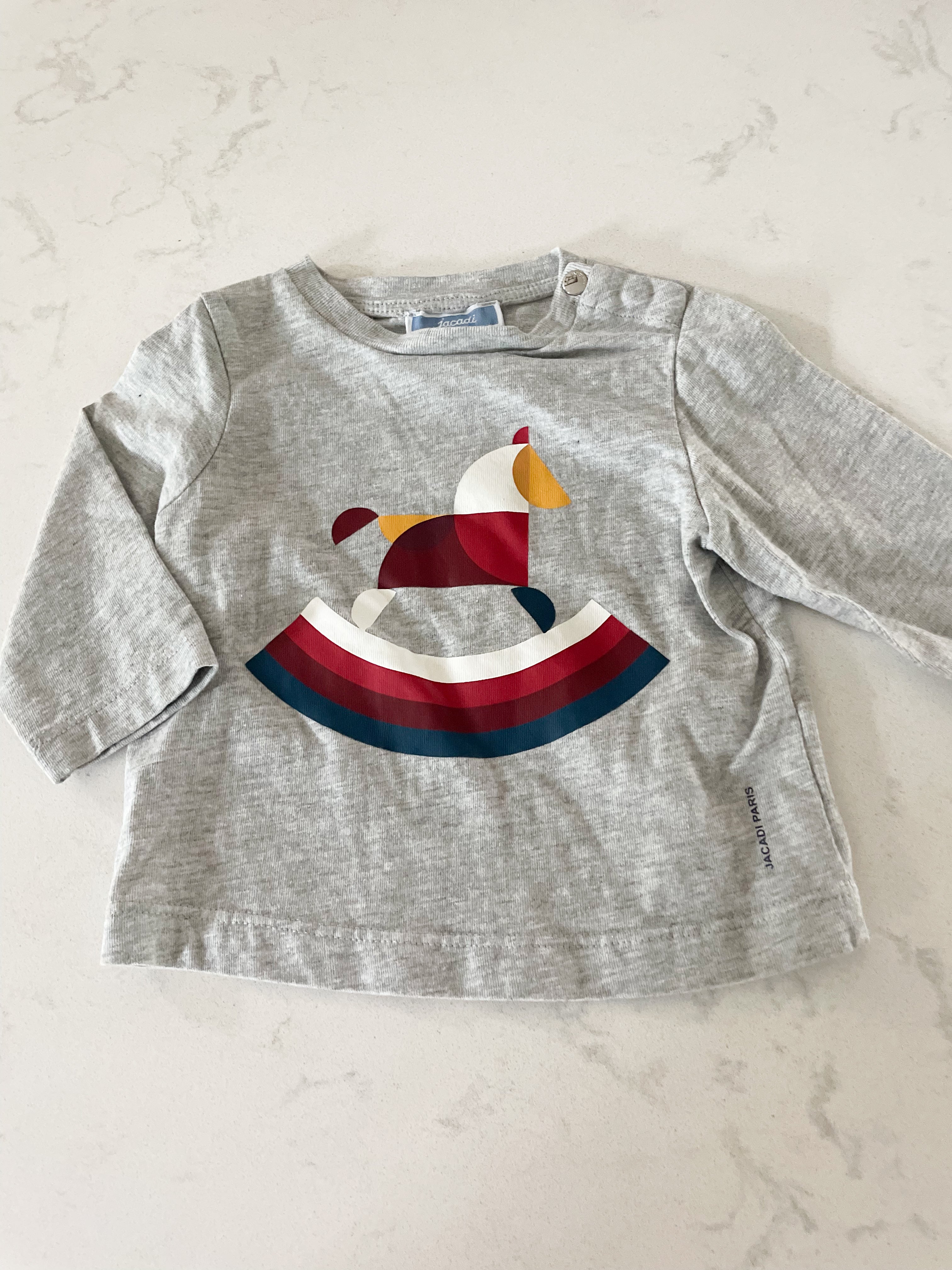 Jacardi Paris- 6 months- long sleeve grey short with rocking horse
