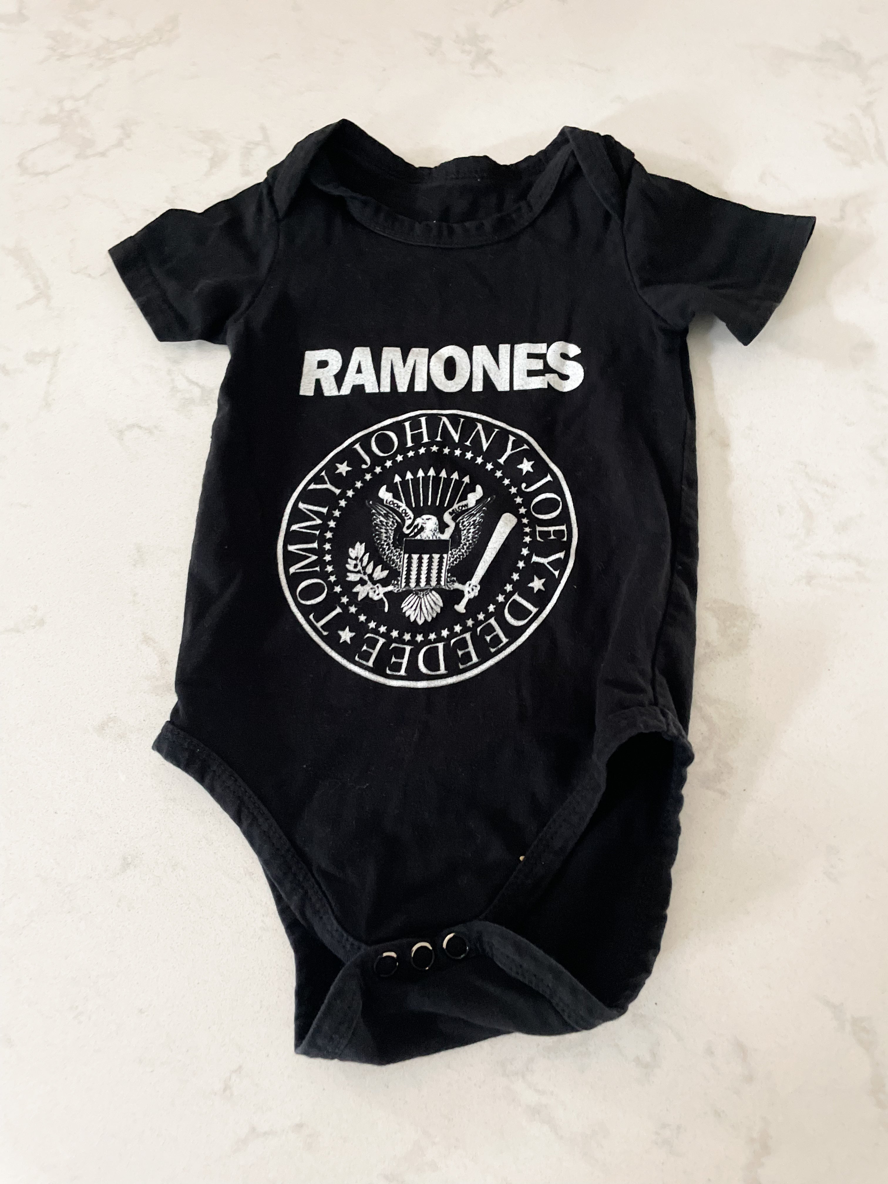Ramones- 3-6m- black Ramones short sleeve bodysuit