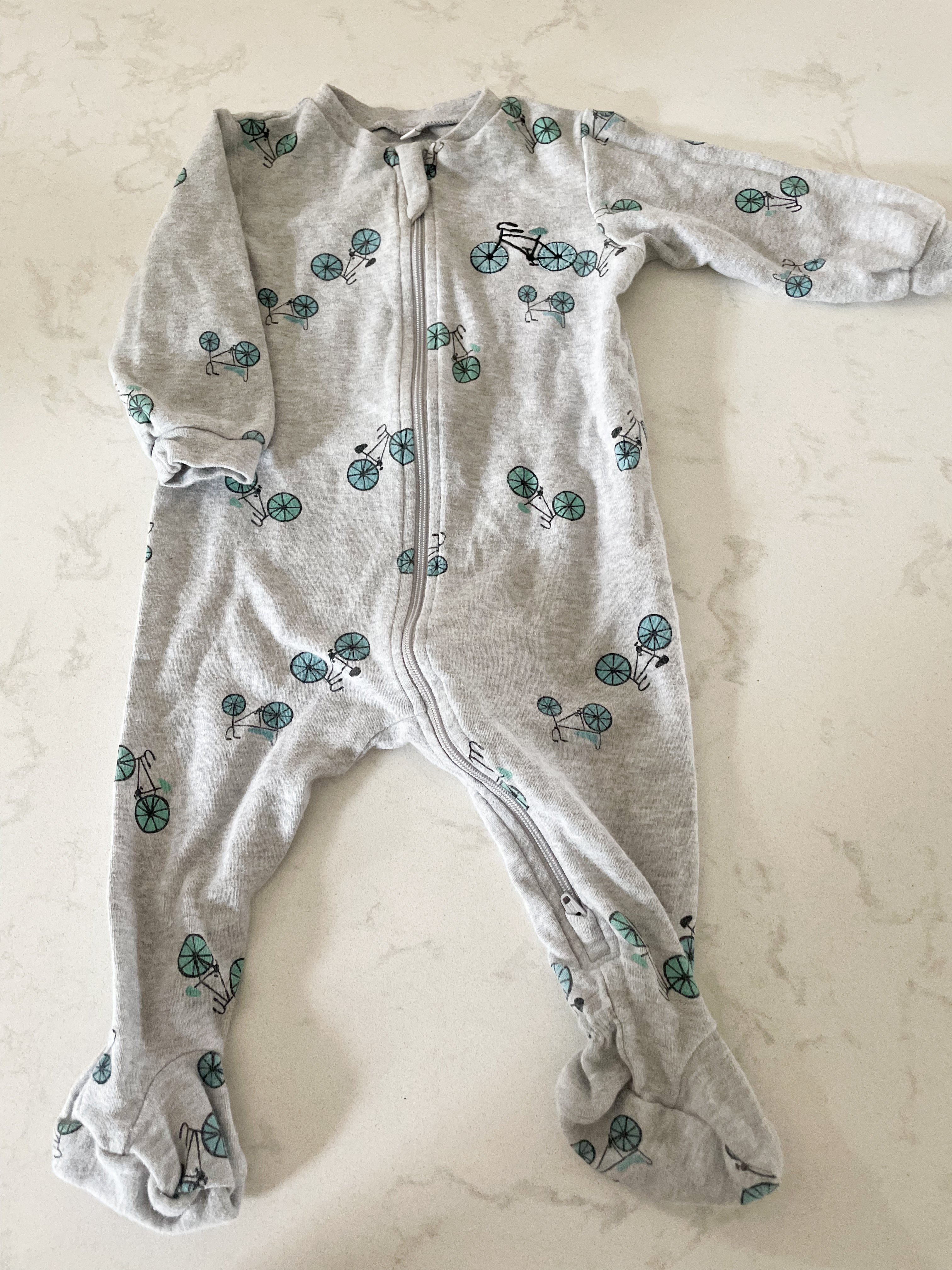 Pekkle- 6 months- bike grey footie pajamas