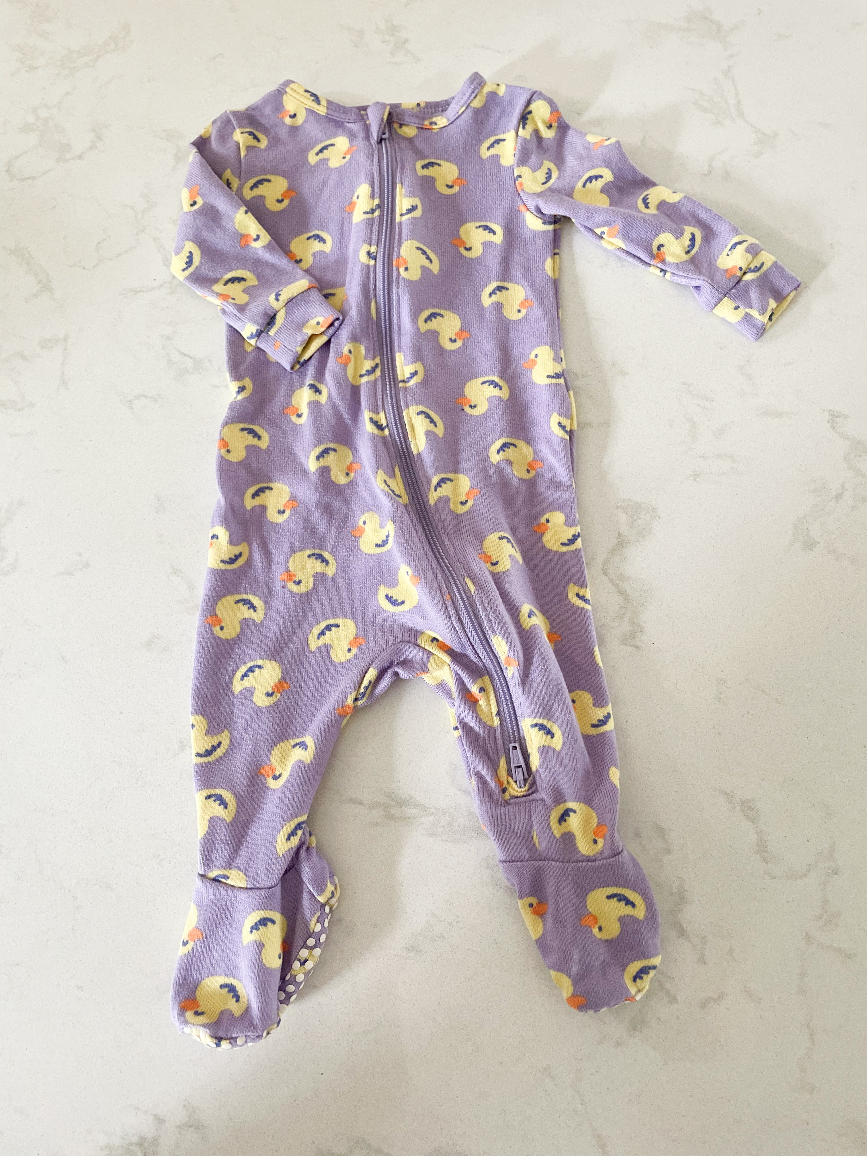 Joe Fresh- 0-3 months- purple footie pajamas with ducks