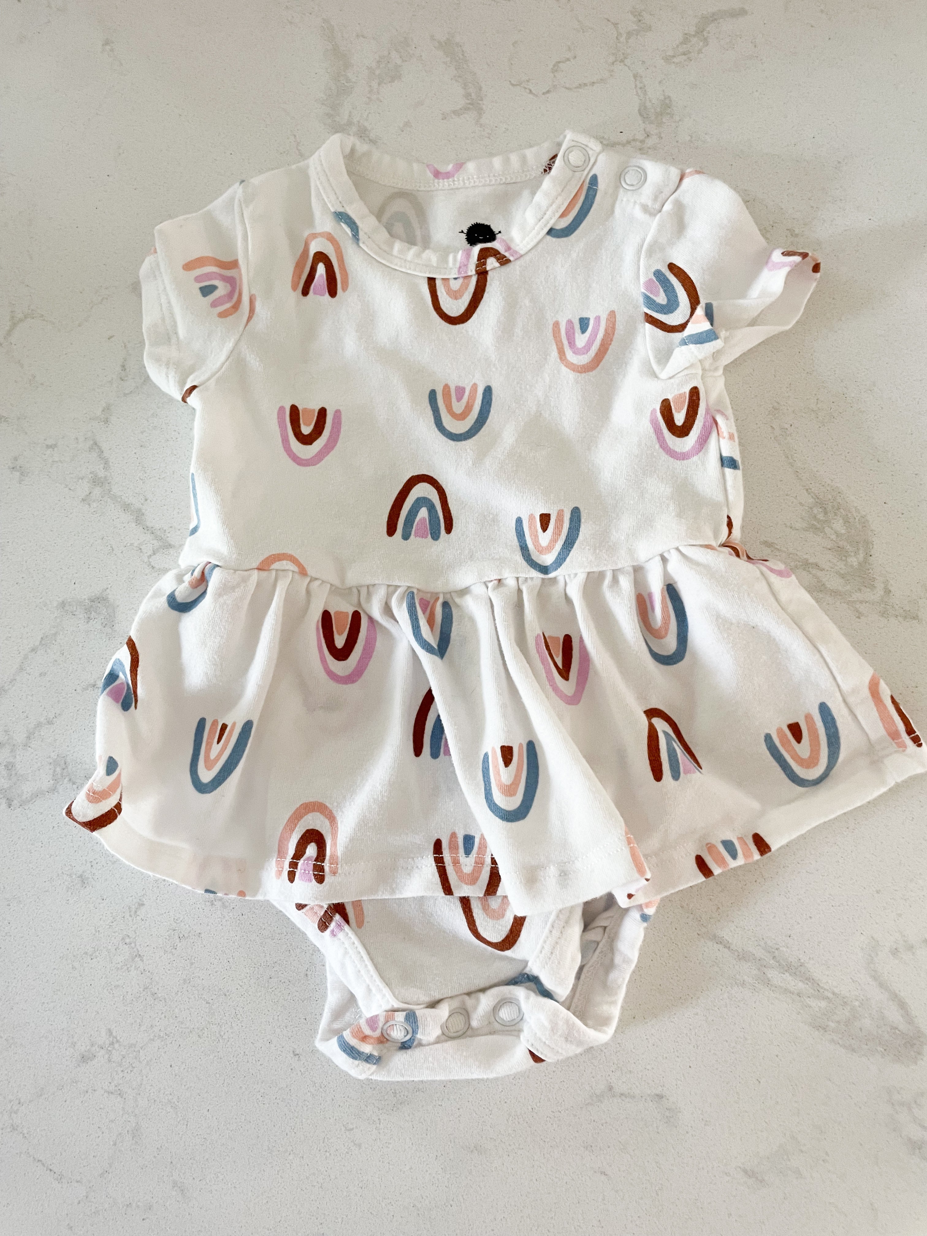 Rise Little Earthling- 3-6 months- white bodysuit dress with rainbows